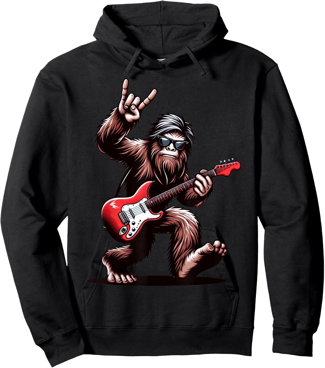 Bigfoot Rock On Sasquatch Rock and Roll Playing Guitar Music Hoodie - Hoodie | Black