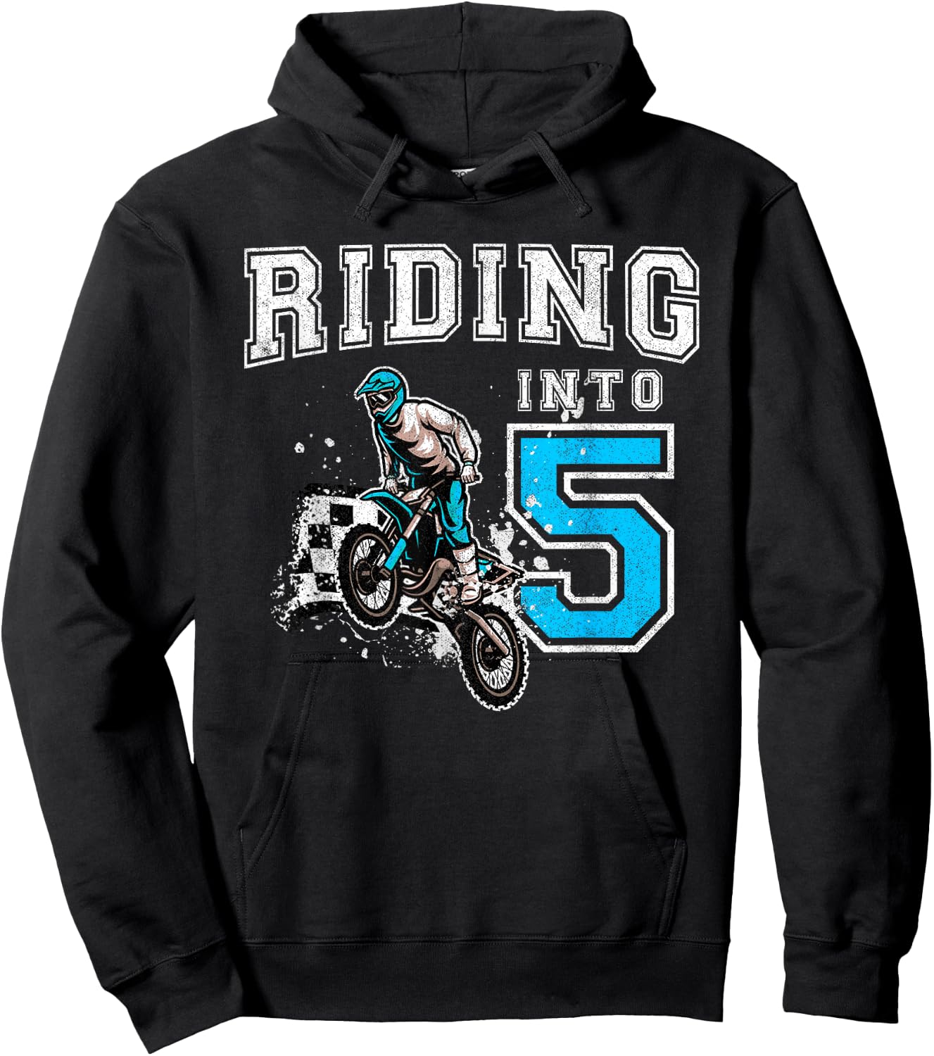 Riding Into 5 Years Old 5th Birthday Boy Dirt Bike Party Hoodie - Hoodie | Black