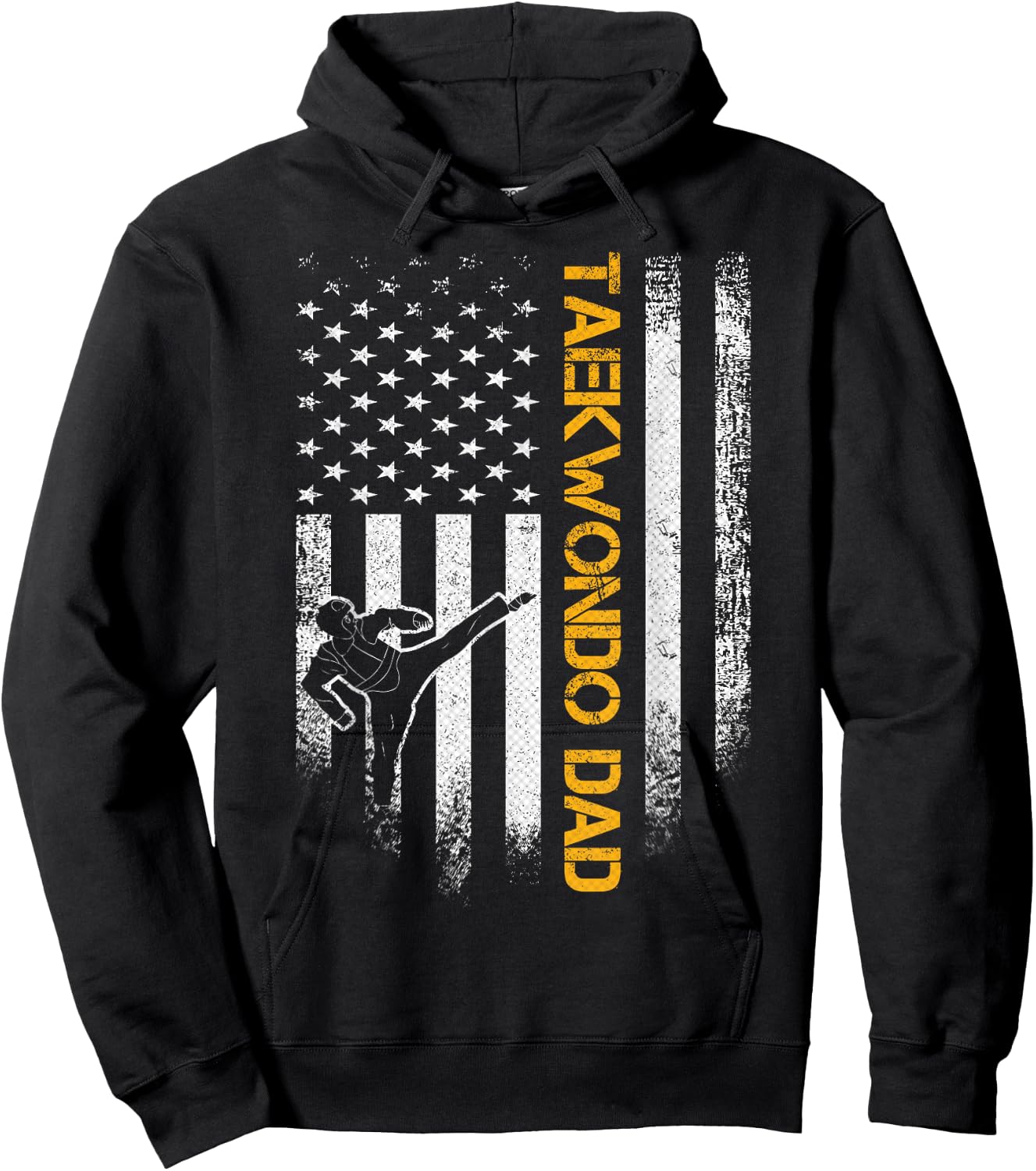 Vintage USA Flag Korea Taekwondo Training Dad Silhouette Hoodie - Hoodie | Black