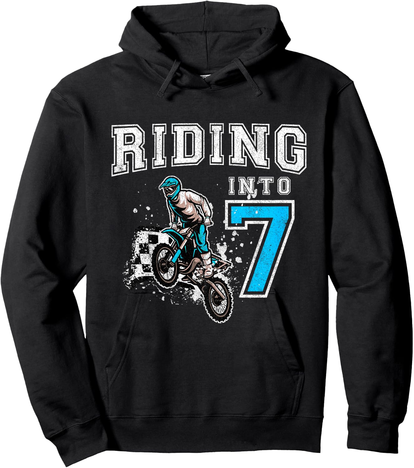 Kids Riding Into 7 Years Old 7th Birthday Boy Dirt Bike Party Hoodie - Hoodie | Black