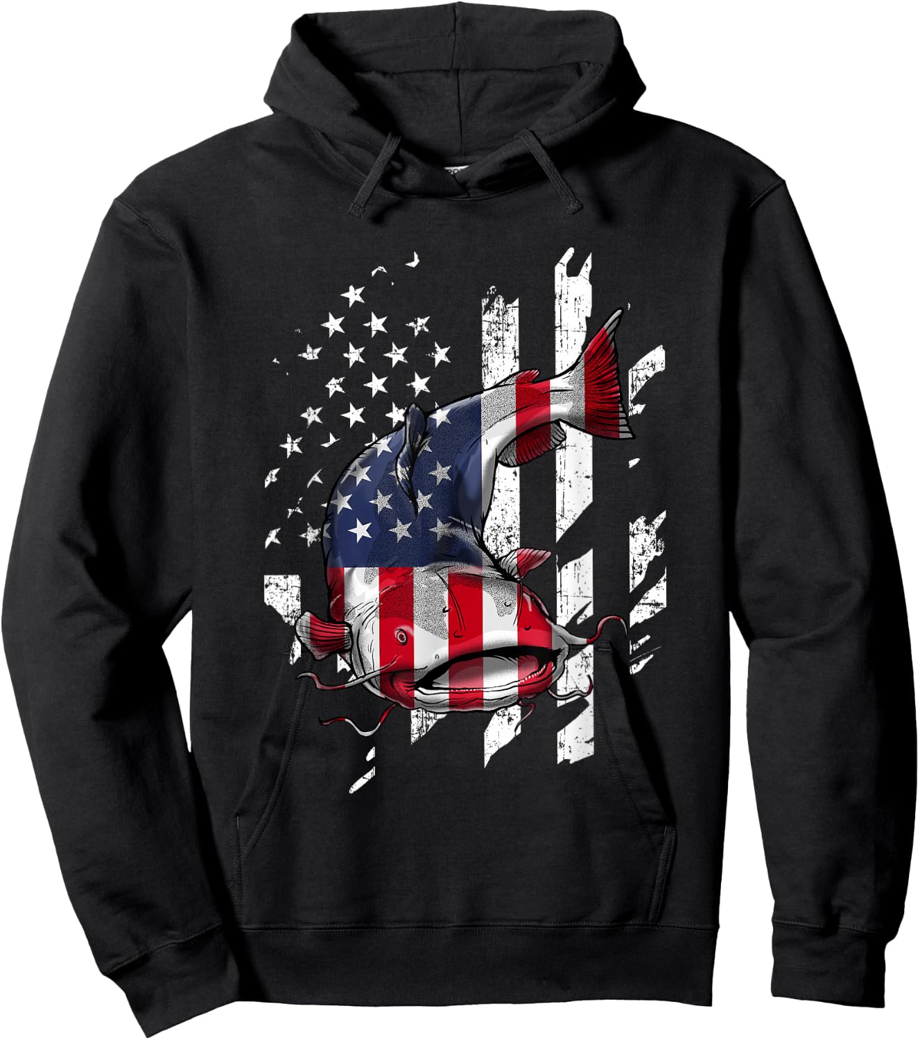 Catfishing American Flag - Catfish Angler Fisherman Hoodie - Hoodie | Black