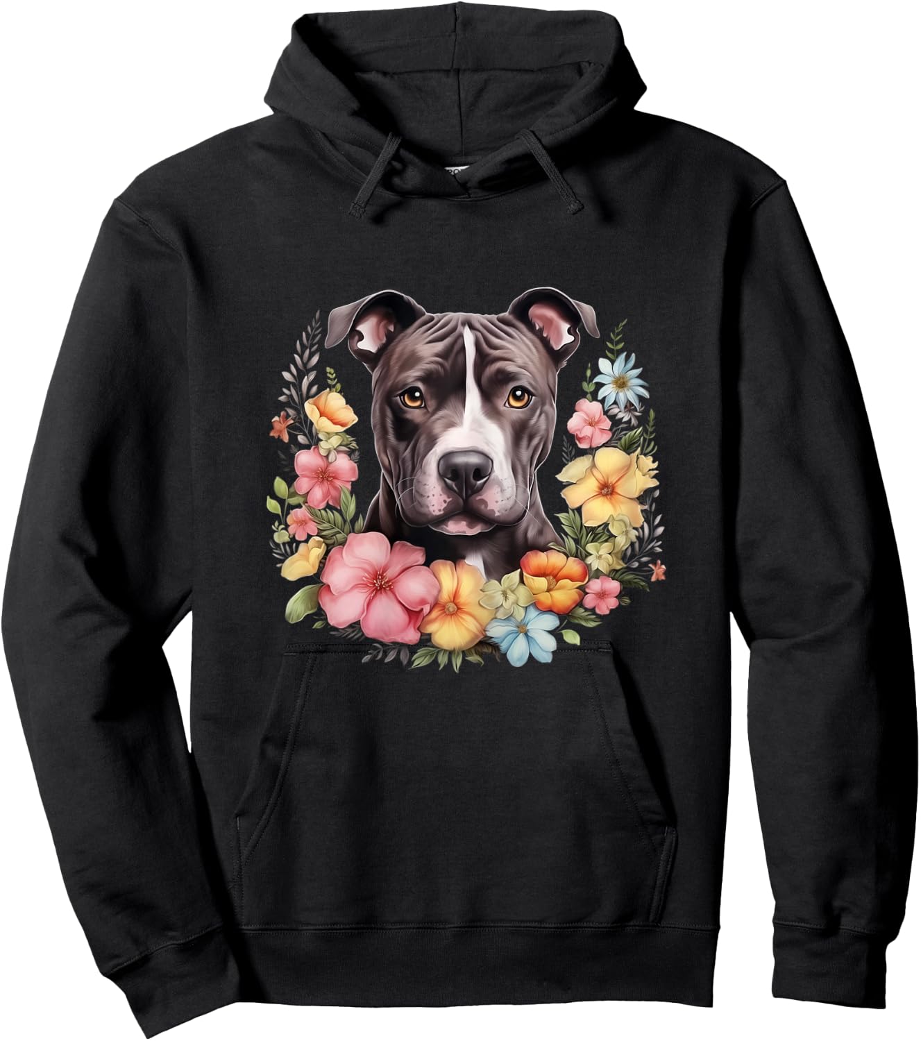 Pitbull Mom Floral Dog Lover Vintage Flowers Cute Hoodie - Hoodie | Black