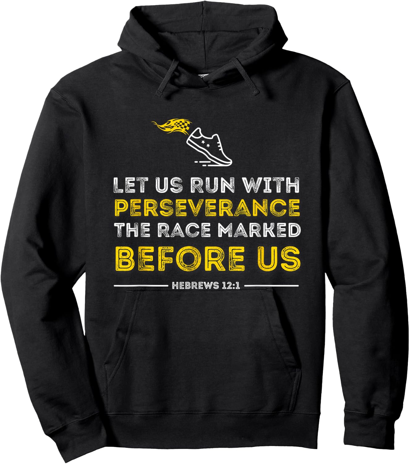 Christian Bible Verse Let us Run with Perseverance Hebrews Hoodie - Hoodie | Black
