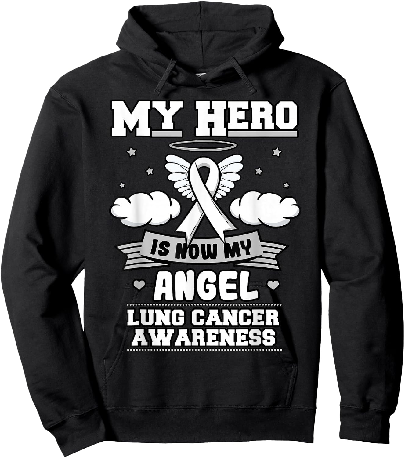 My hero is now my angel lung cancer awareness Hoodie - Hoodie | Black