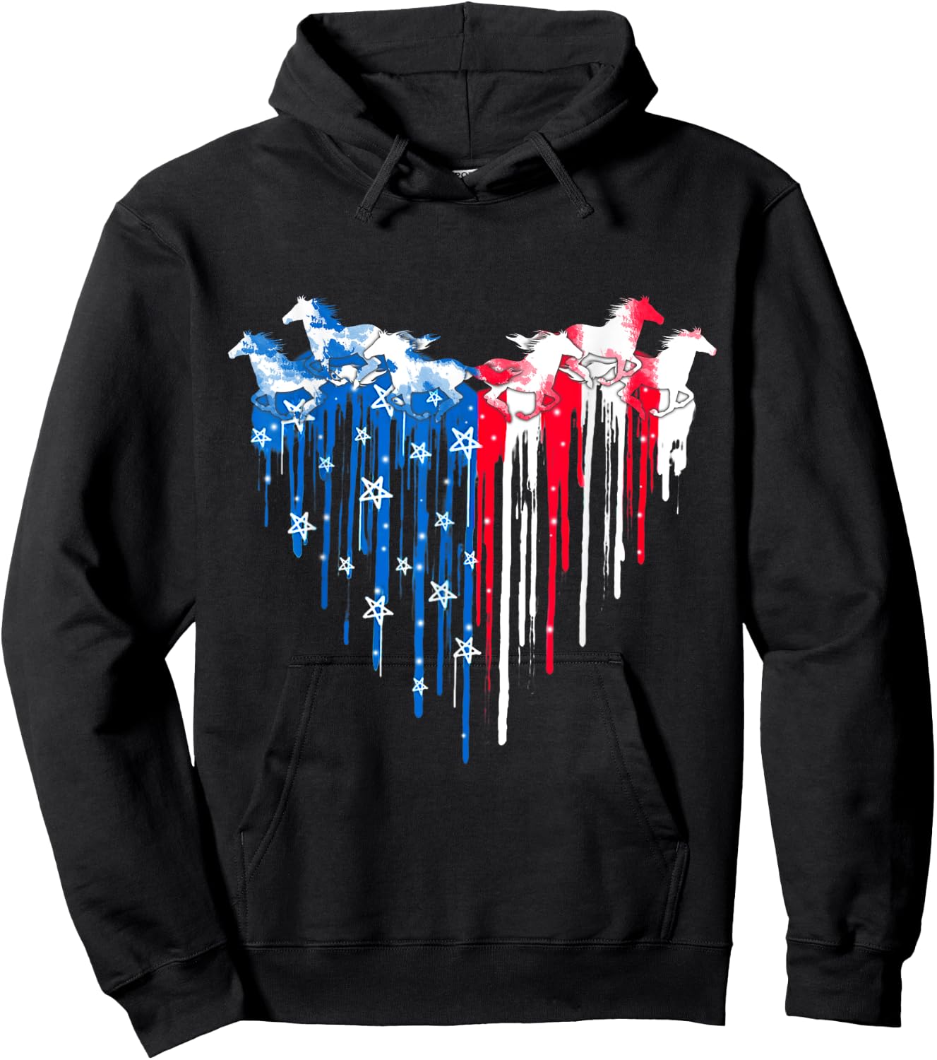 Horse American Flag Heart 4th of July USA Patriotic Pride Women Men Hoodie - Hoodie | Black