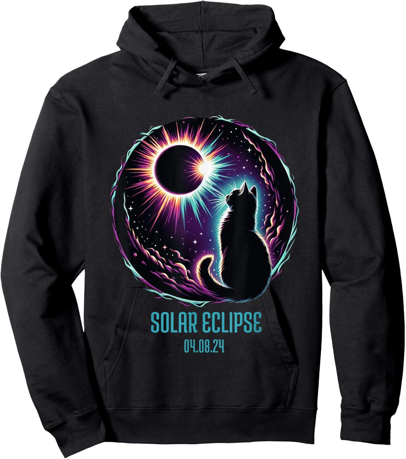 View Totality April 8 2024 Astronomy Cat Lover Solar Eclipse Men Women Girls Kids Hoodie - Hoodie | Black