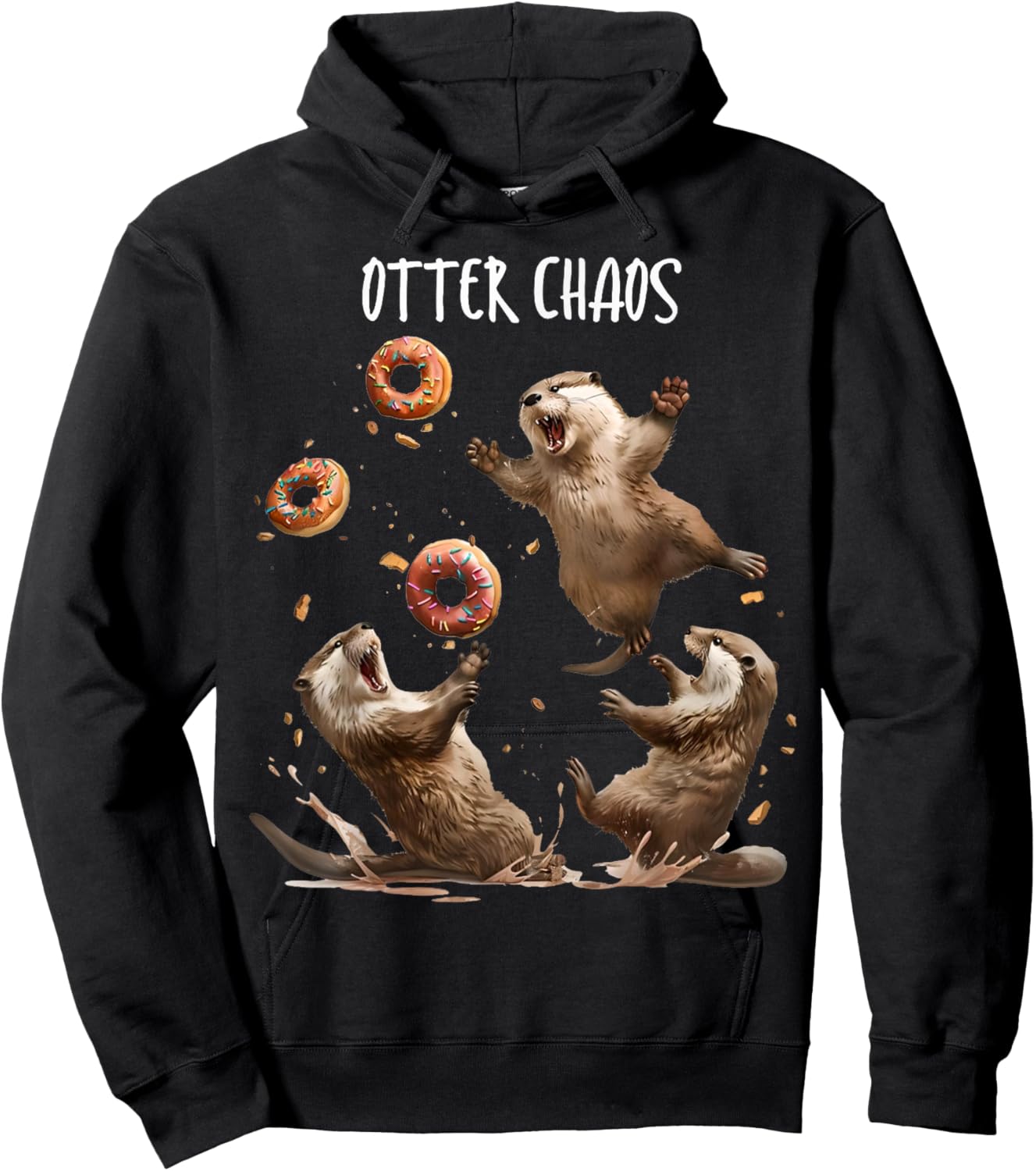 Otter Chaos Funny Bagel Fighting Sea Otters Pun Animal Lover Hoodie - Hoodie | Black