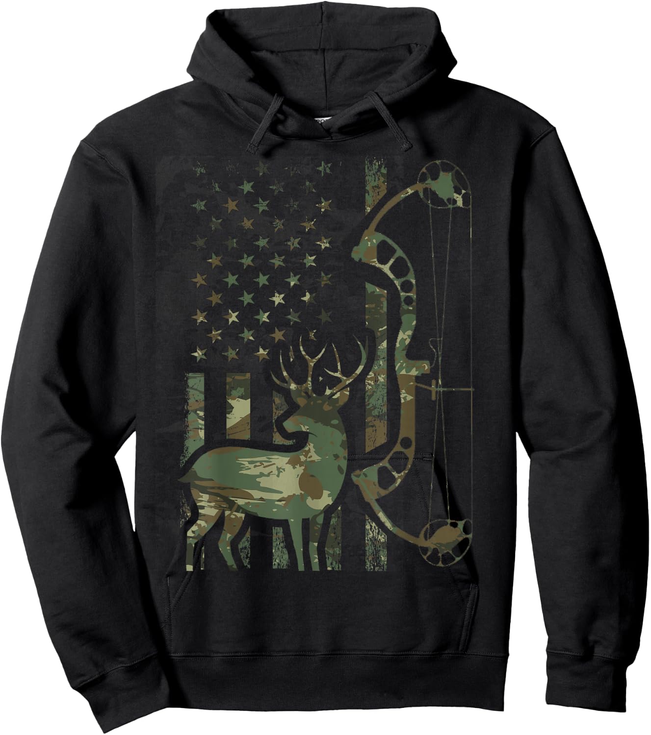 Camo American Flag Buck Hunting Men Recurve Bow Hunter Hoodie - Hoodie | Black