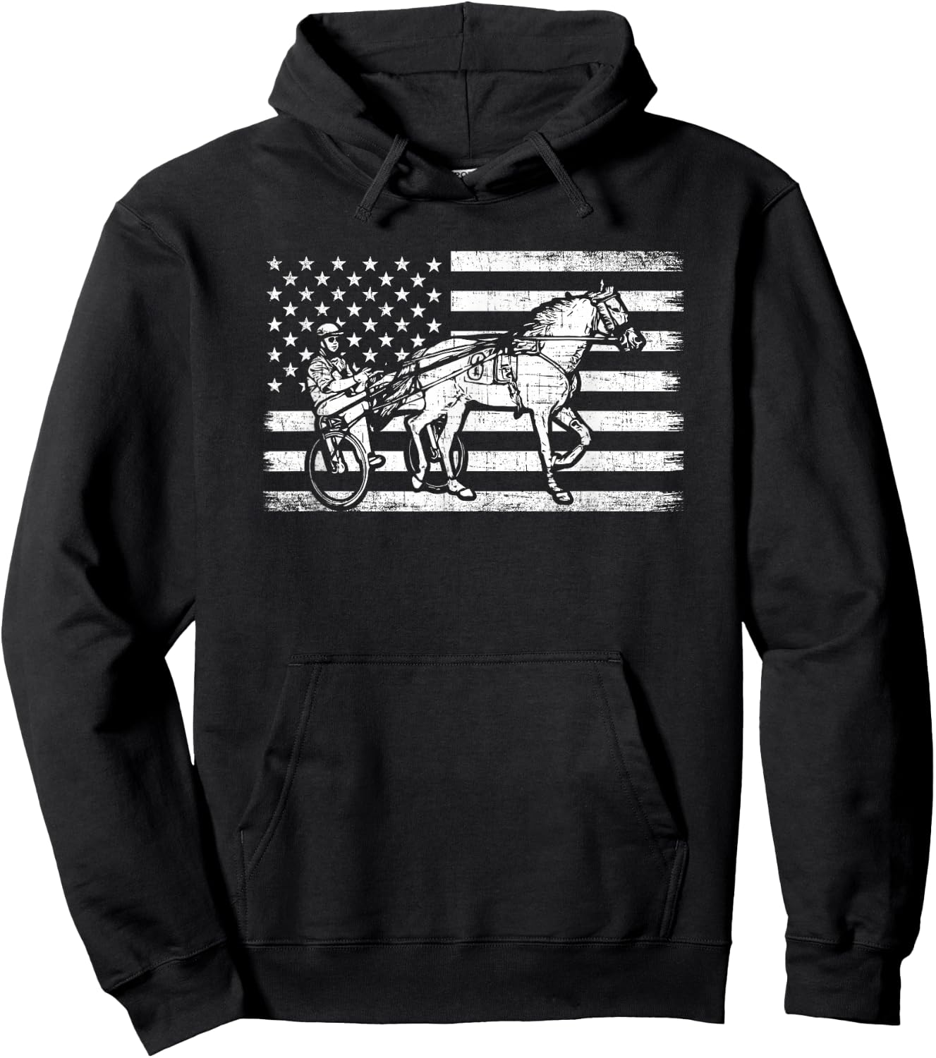 Harness racing american flag, horse harness racing Hoodie - Hoodie | Black