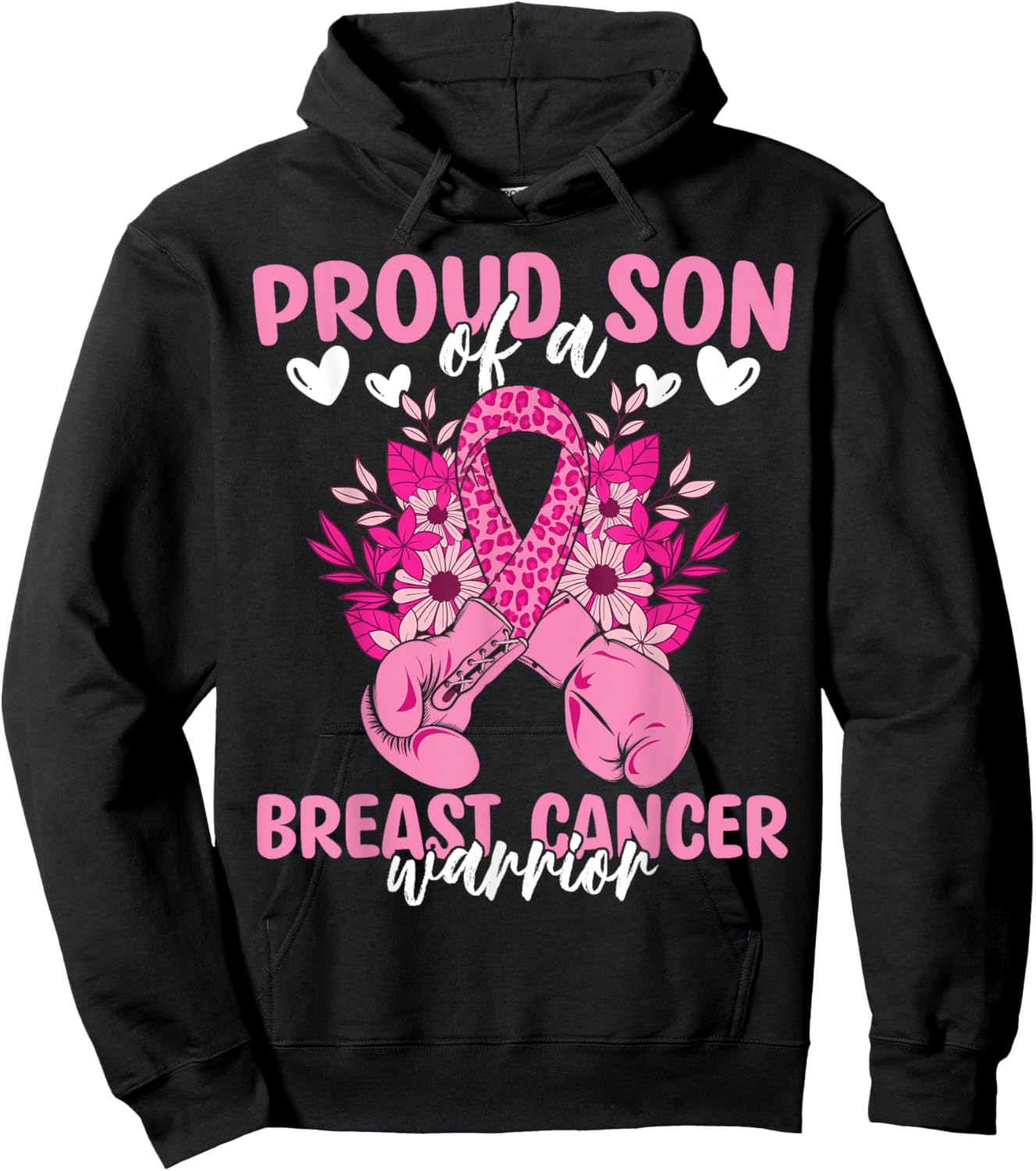 Proud Son Of A Breast Cancer Awareness Warrior Ribbon Mom Hoodie - Hoodie | Black