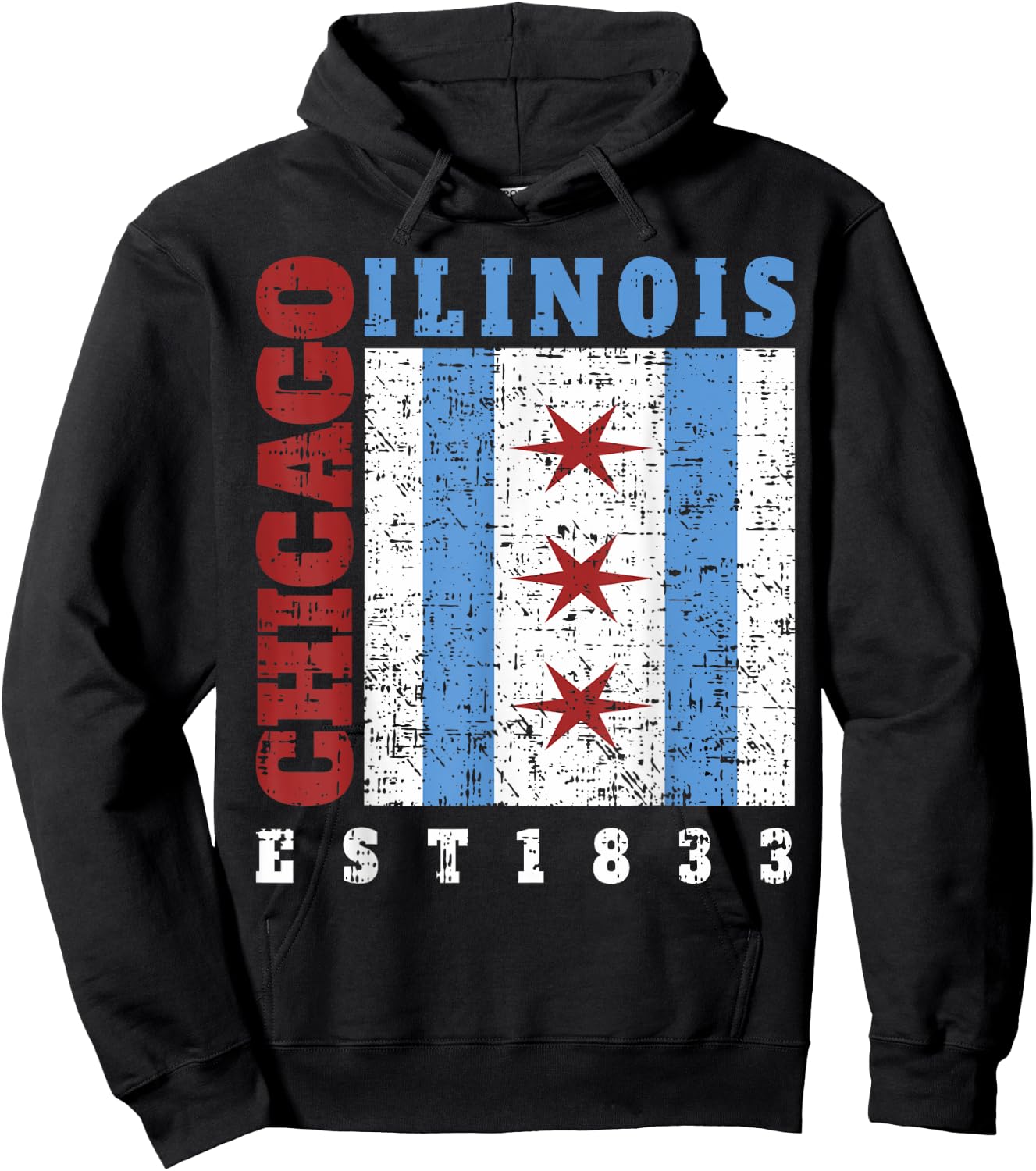 Chicago Illinois Est. 1833 Chicago Flag Souvenir Hoodie - Hoodie | Black