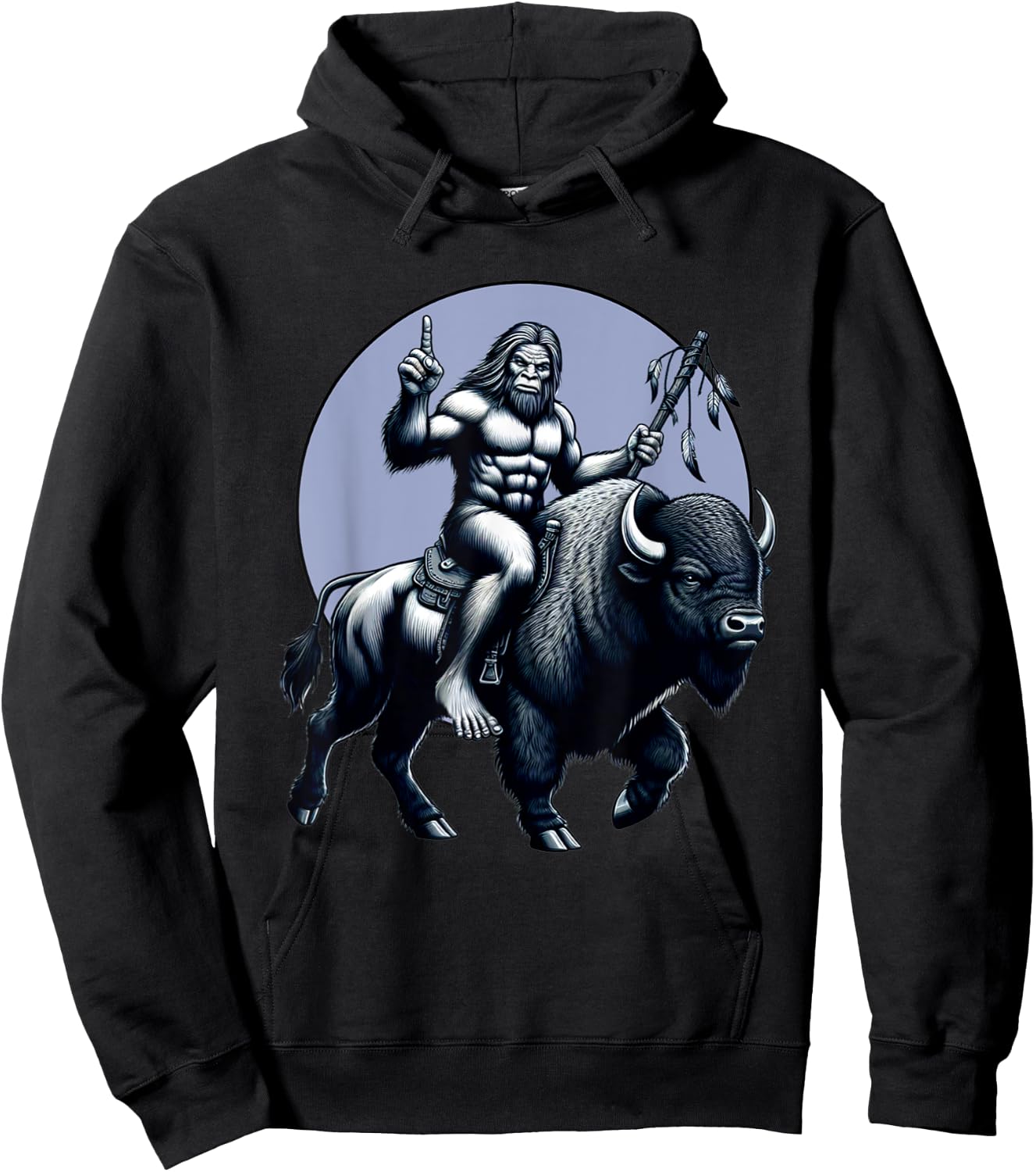 Bigfoot Riding Buffalo With Moon Bigfoot Buffalo Lovers Hoodie - Hoodie | Black