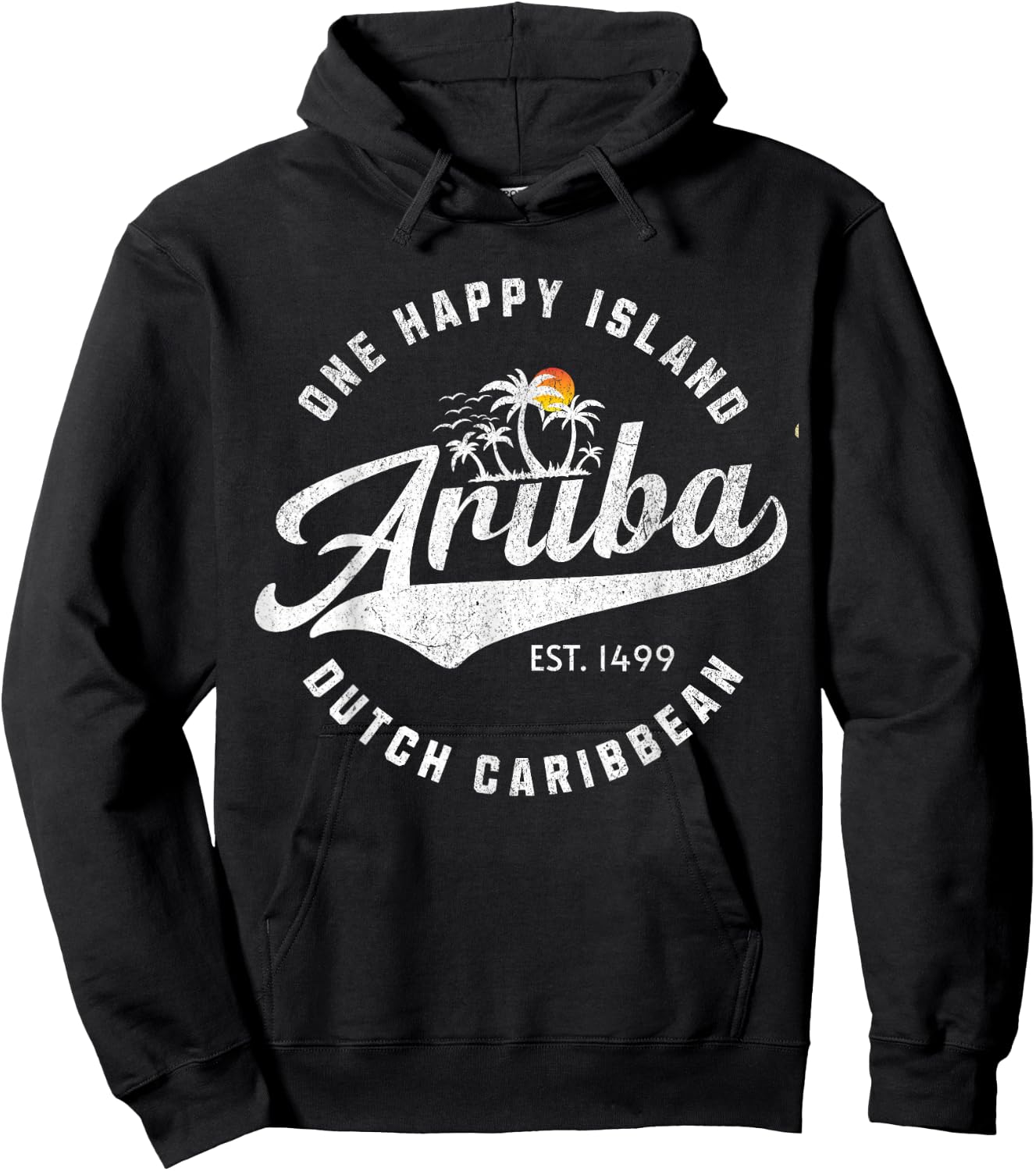 One Happy Island Aruba Script Lettering Vintage Logo Art Hoodie - Hoodie | Black