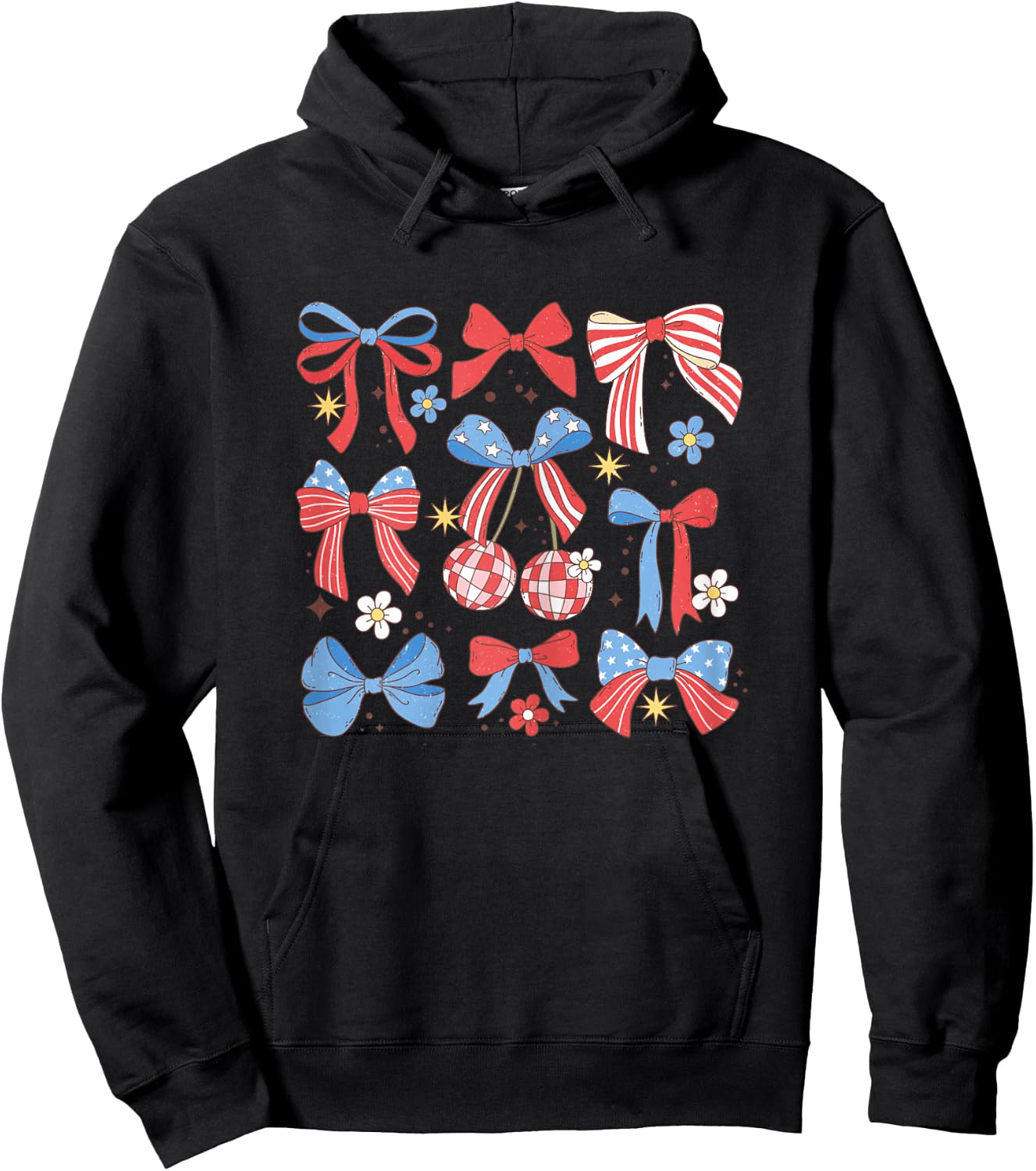 Coquette Red White & Blue Patriotic Bows Retro July 4th Hoodie - Hoodie | Black