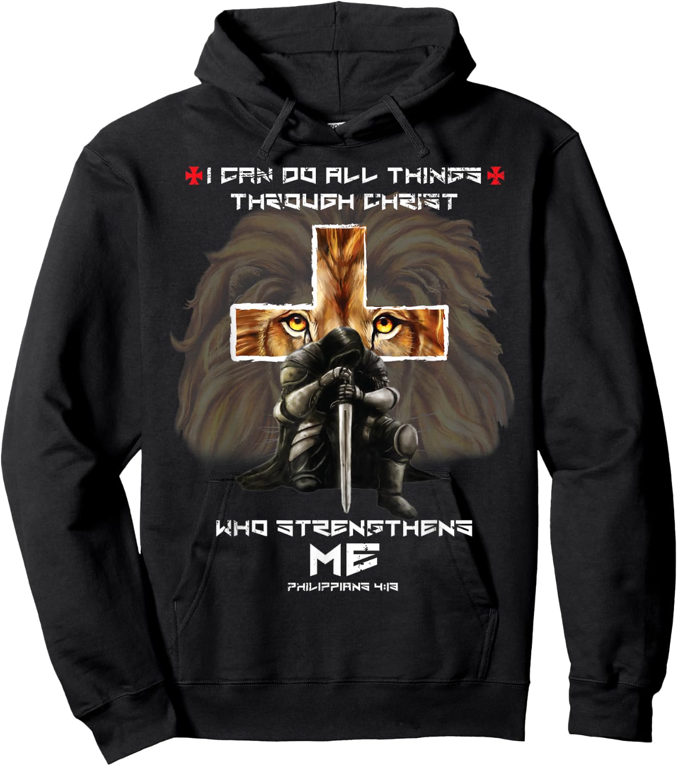 Religious Gifts Dad Lion Cross Christian Fathers Day Hoodie - Hoodie | Black