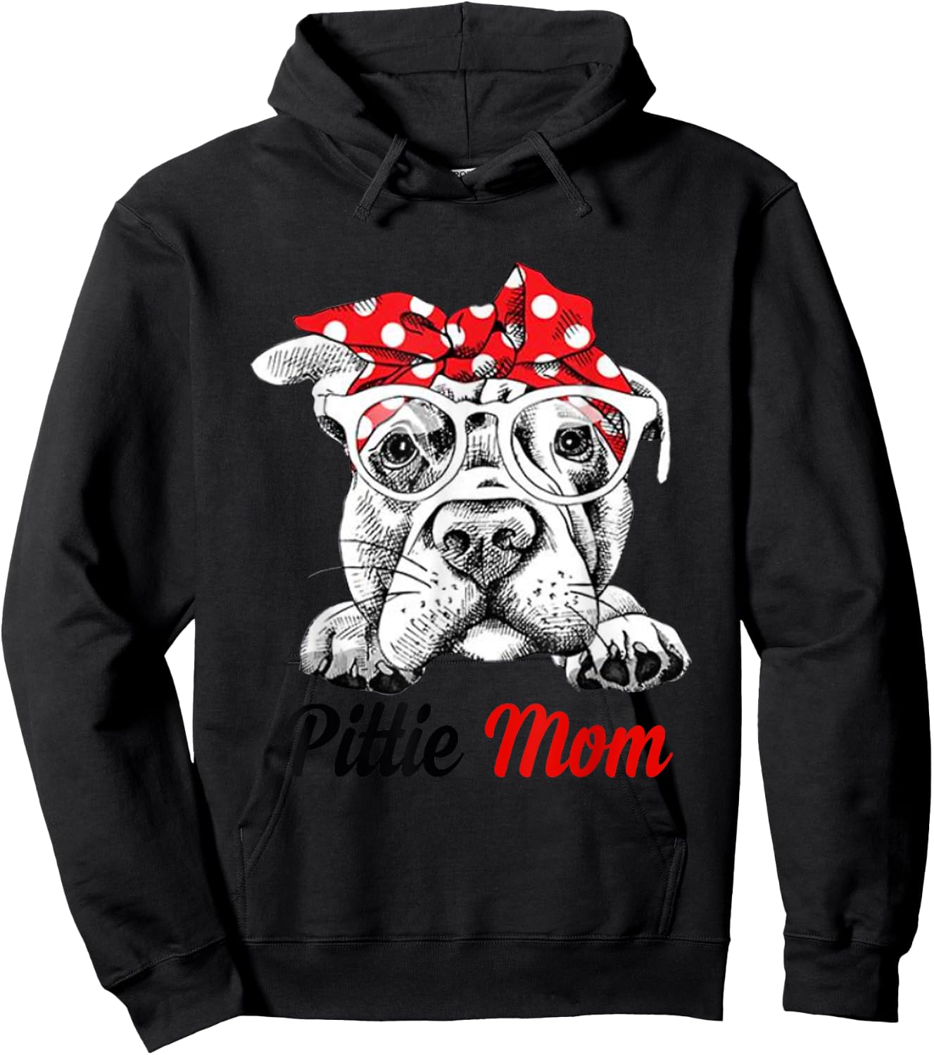 Pittie Mom With Red Bandana Headband Dog Mom Mothers Day Hoodie - Hoodie | Black