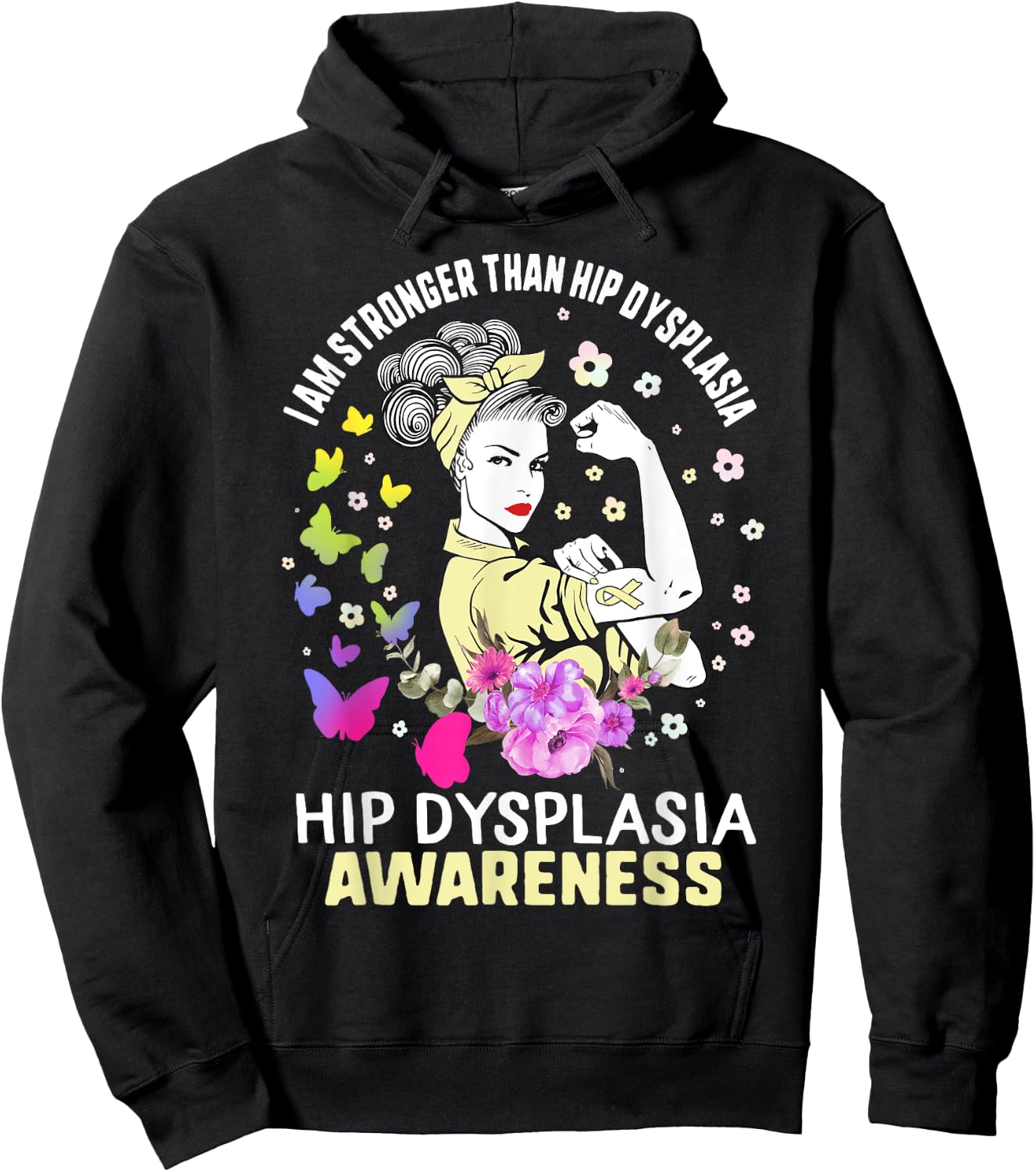 Stronger Than Hip Dysplasia Awareness Cream Ribbon Woman Hoodie - Hoodie | Black