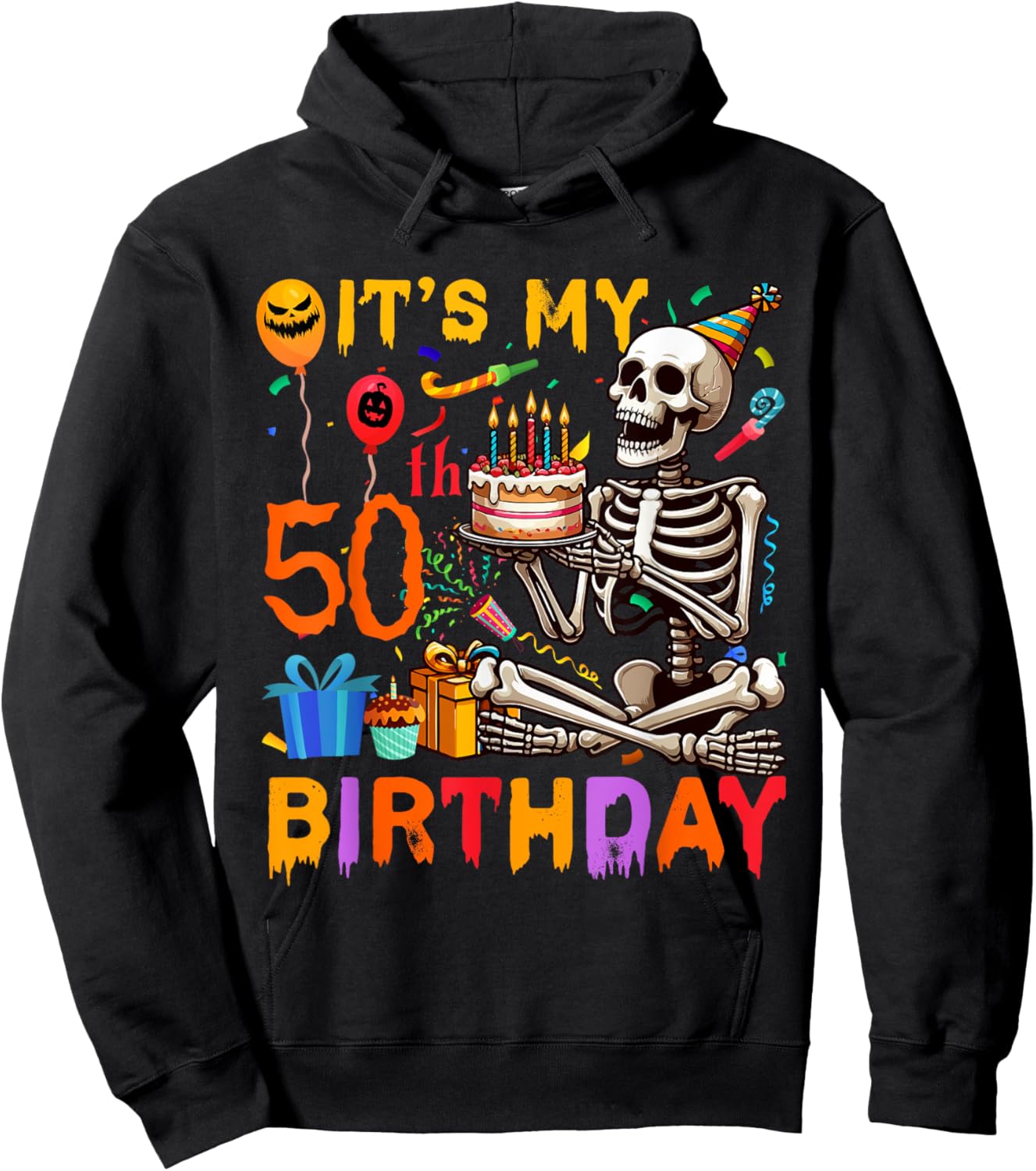 It's My 50th Birthday Halloween Skeleton Matching Party Hoodie - Hoodie | Black