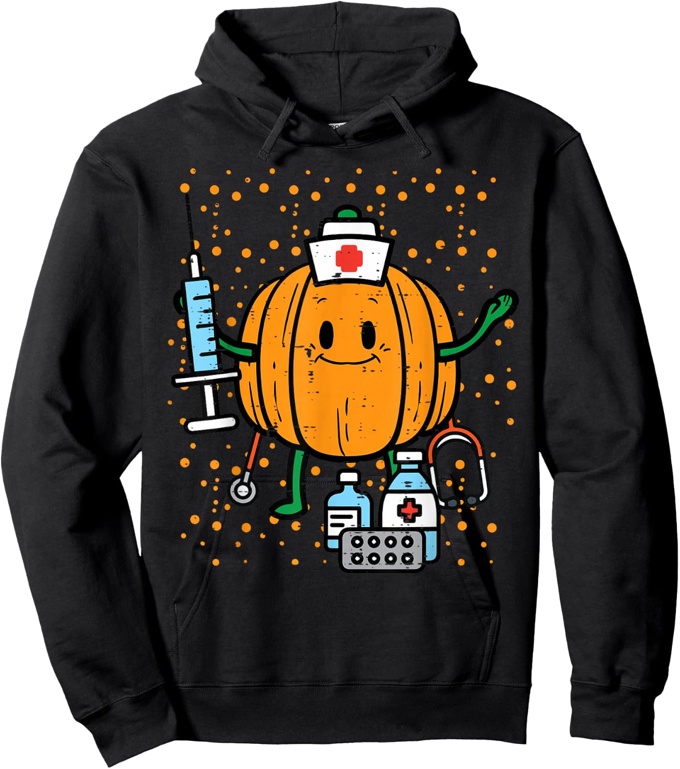 Halloween Nurse Pumpkin Nursing Scrub Top Costume Women Men Hoodie - Hoodie | Black