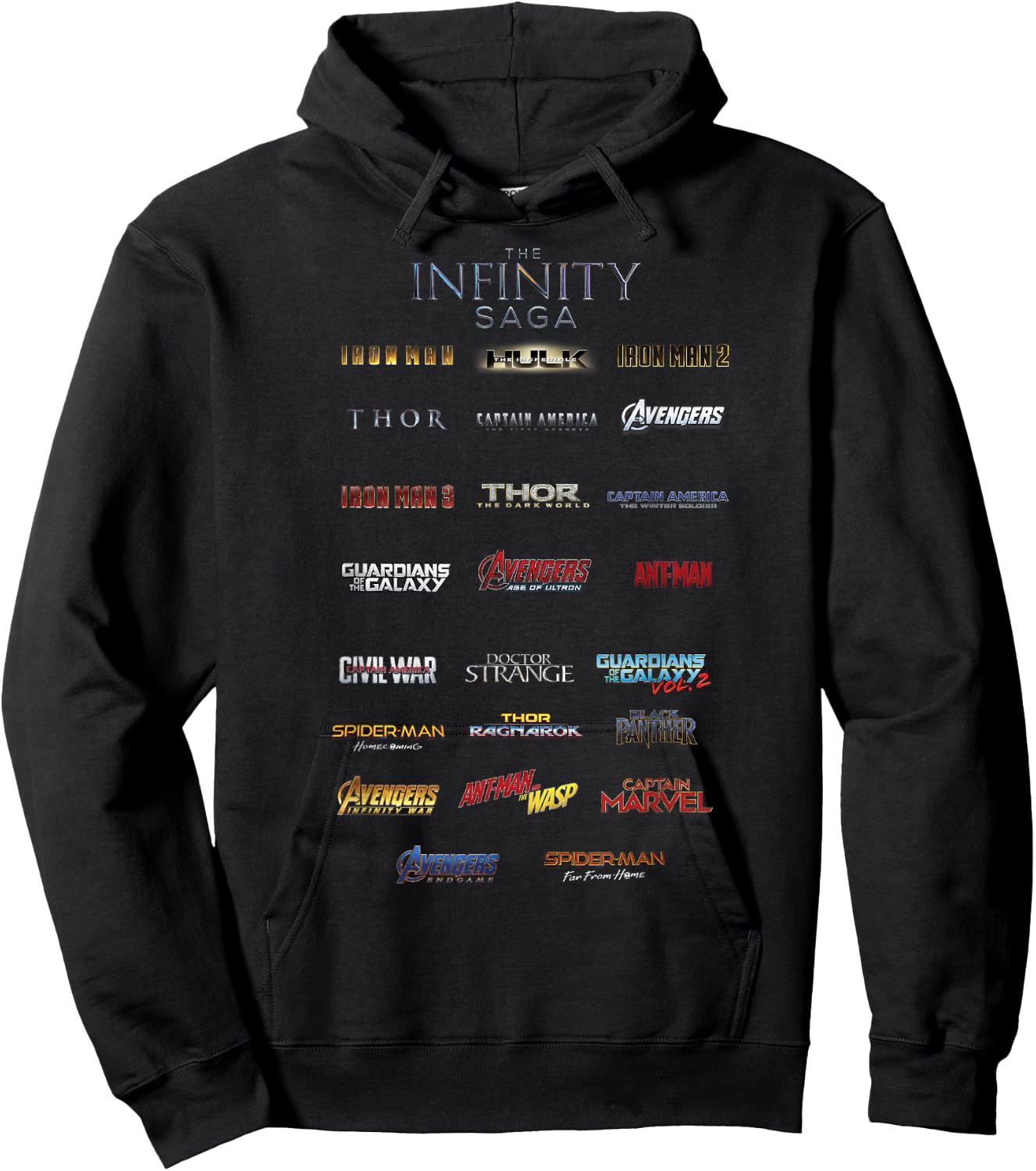 Marvel The Infinity Saga Film Logo Stack Hoodie - Hoodie | Black