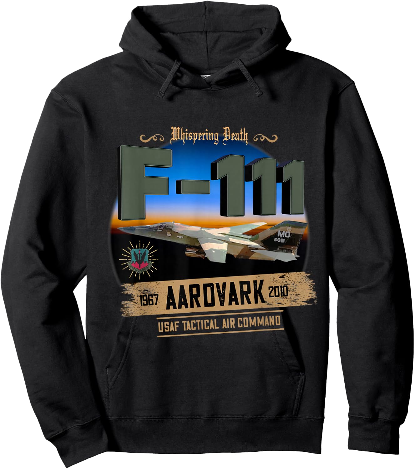 TSH Designs F-111 Aardvark Adult Black Cotton 100% Short Sleeve Classic Fit Hoodie - Hoodie | Black