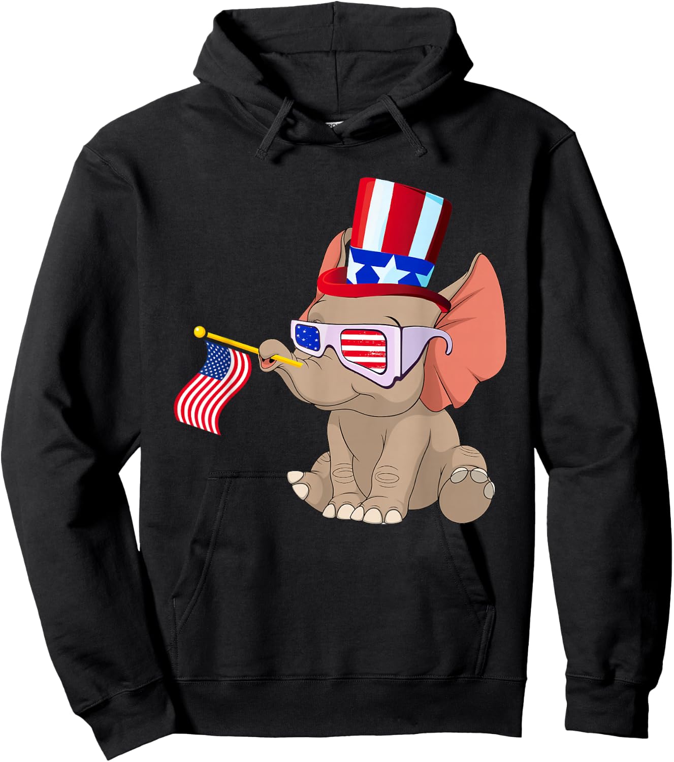 Patriotic Elephant Wearing American Flag Sunglasses 4th July Women Kids Men Hoodie - Hoodie | Black