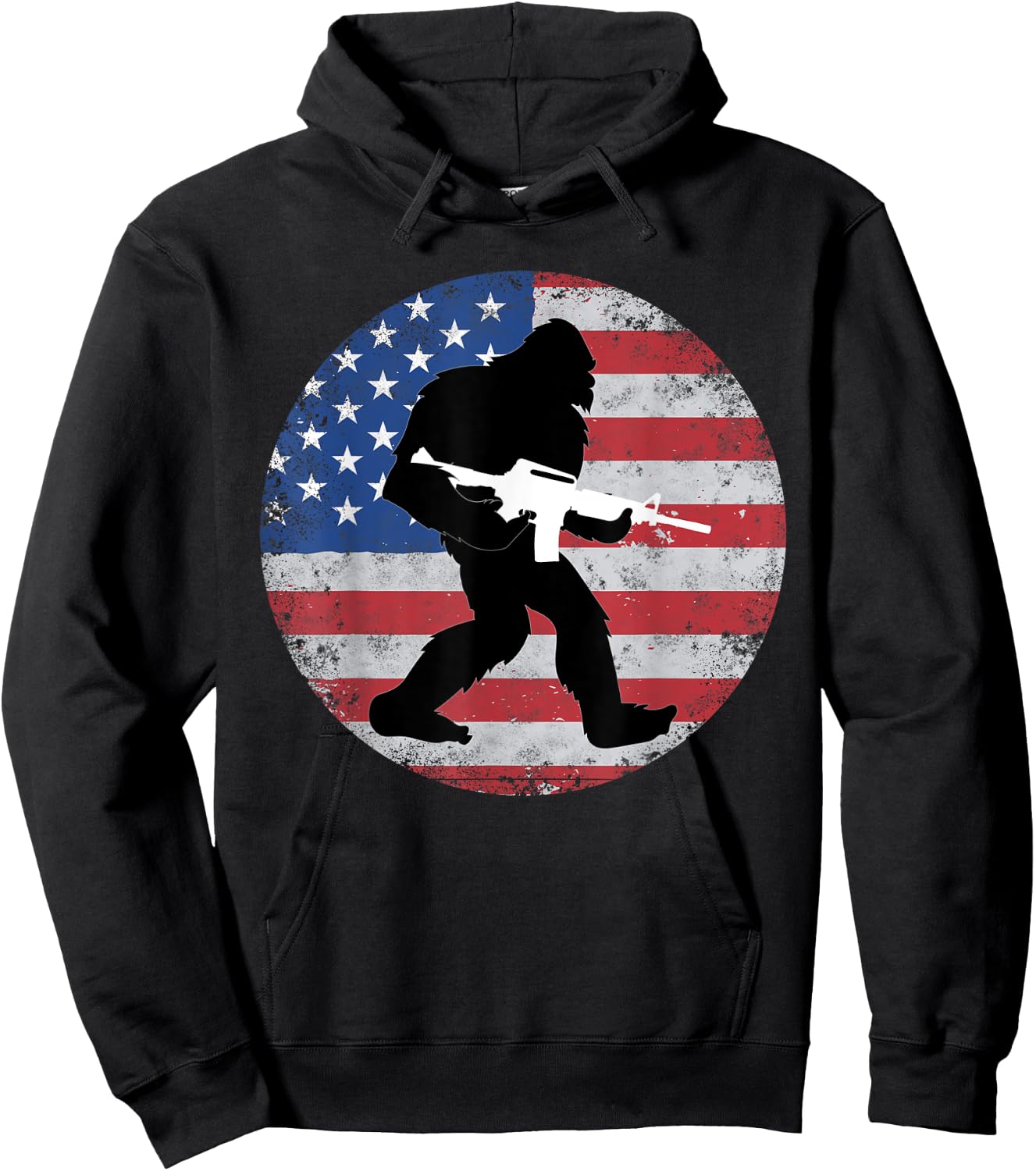 Bigfoot Gun Owner US American Flag Sasquatch AR15 Rifle Men Hoodie - Hoodie | Black