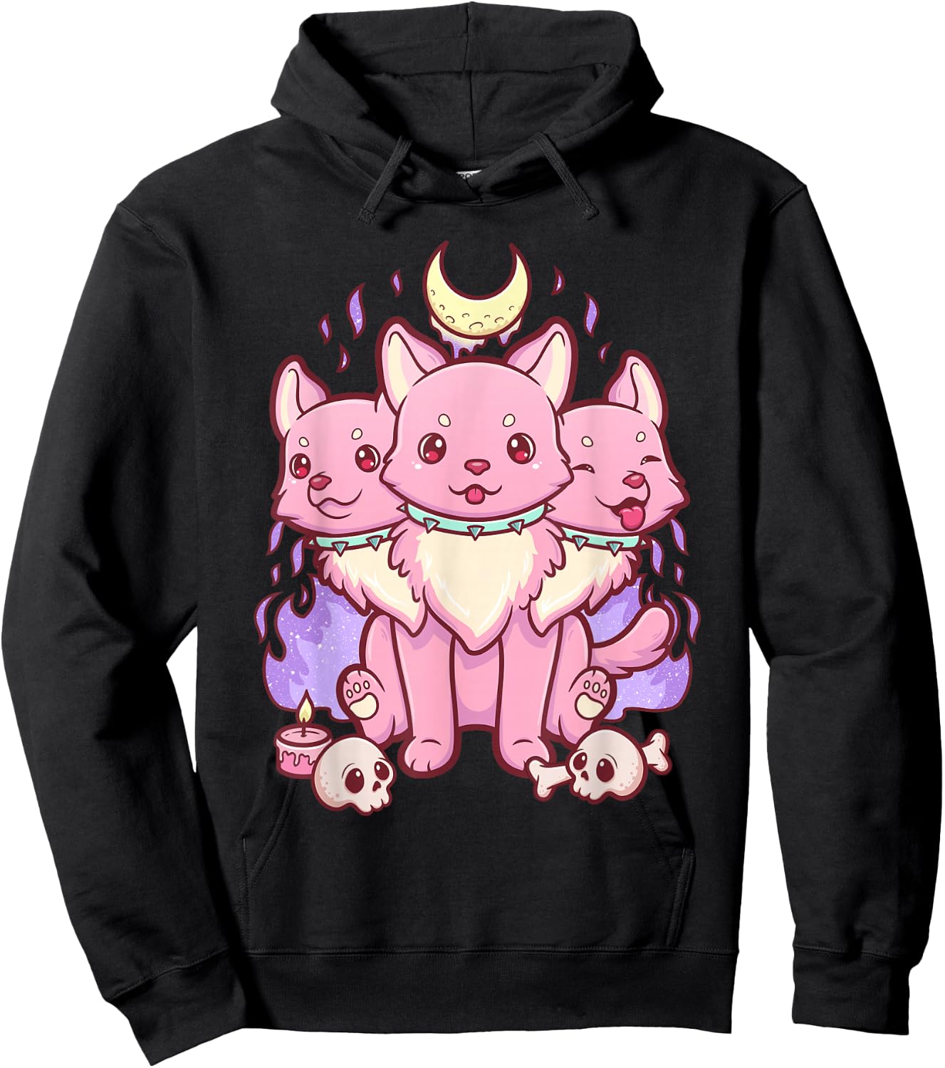 Kawaii Pastel Goth Cute Scary 3 Headed Dog Hoodie - Hoodie | Black