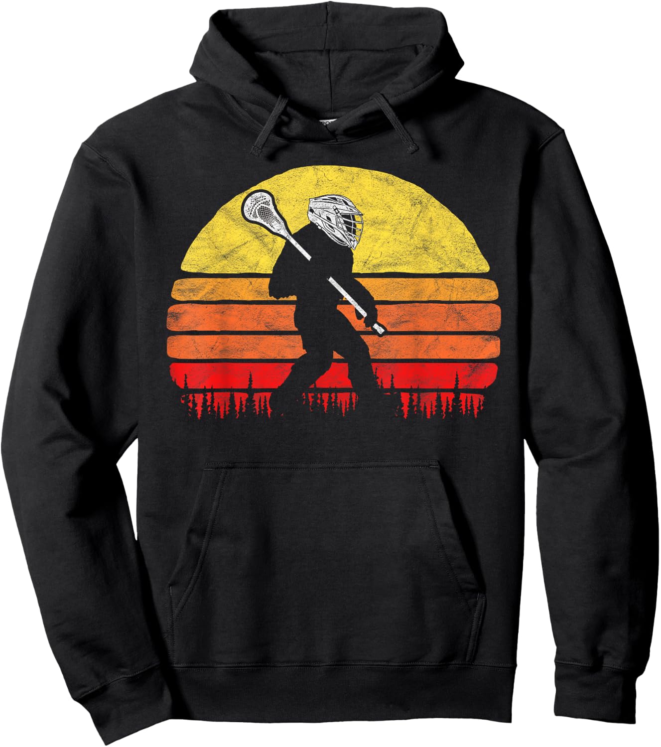 Funny Sasquatch Lax Bigfoot Lacrosse Vintage 80s Sunset Hoodie - Hoodie | Black