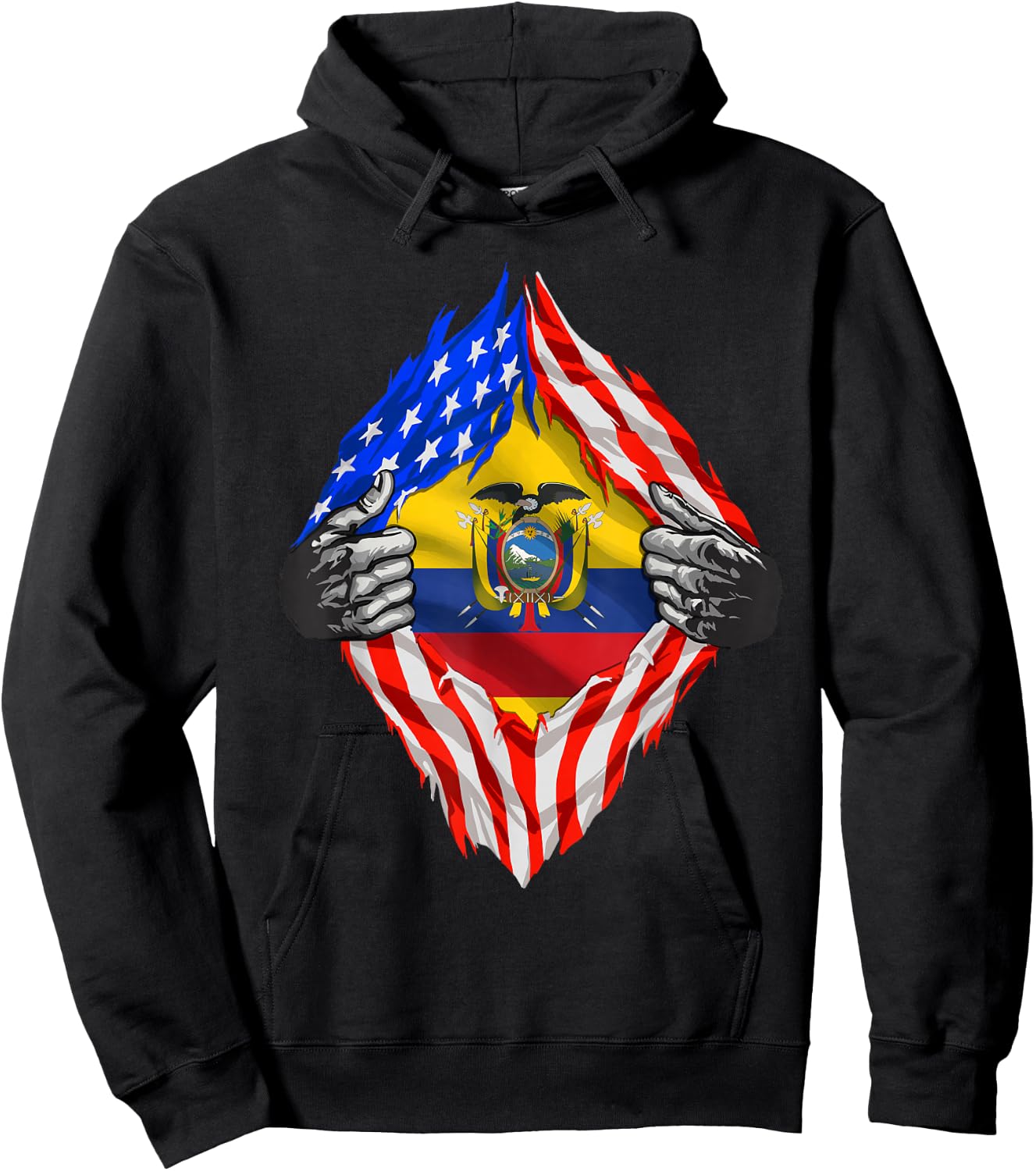 Ecuador Shirt USA American Ecuadorian Flag Roots Heritage Hoodie - Hoodie | Black