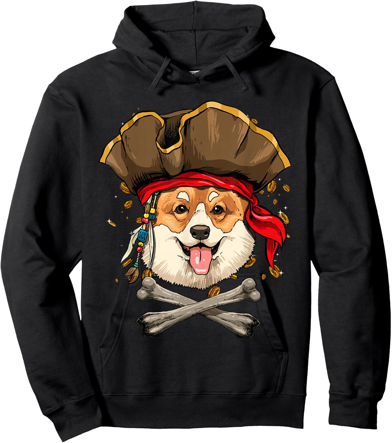 Corgi Pirate Dog Halloween Jolly Roger Hoodie - Hoodie | Black