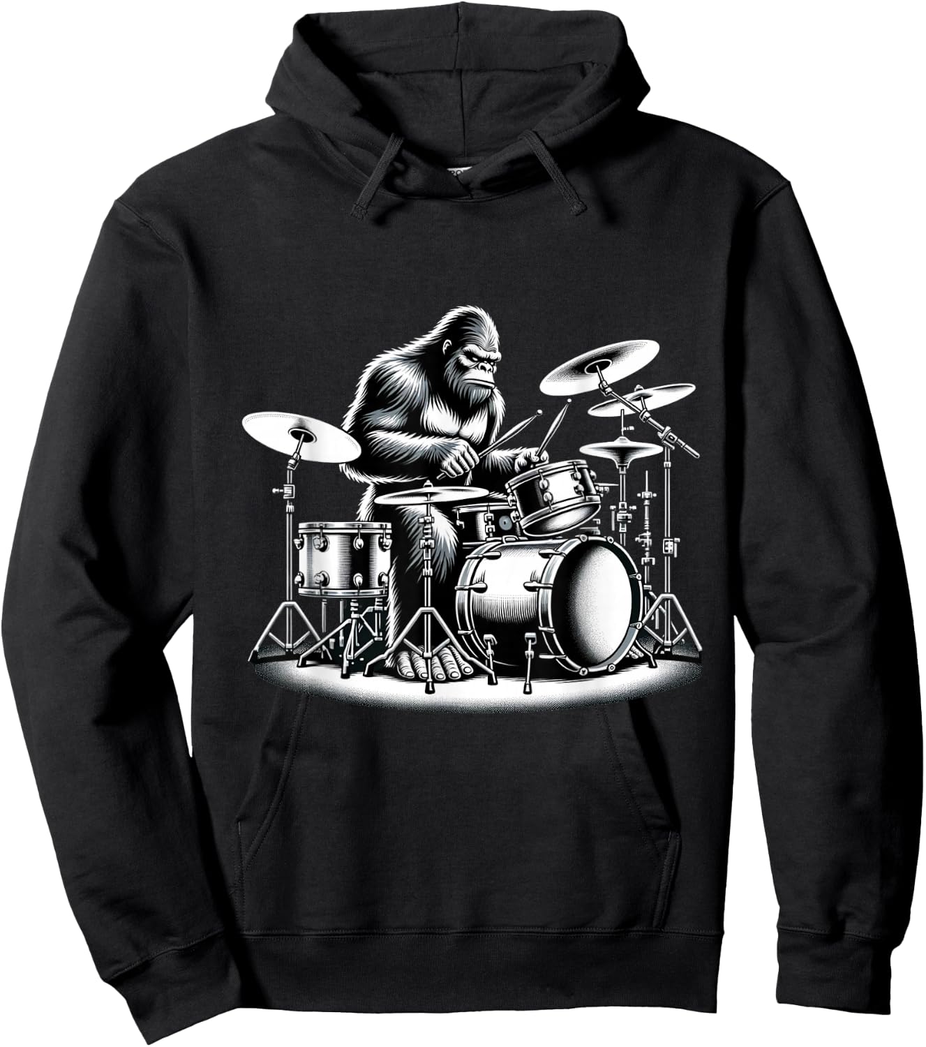 Bigfoot Drummer Sasquatch Playing Drums Musician Band Music Hoodie - Hoodie | Black