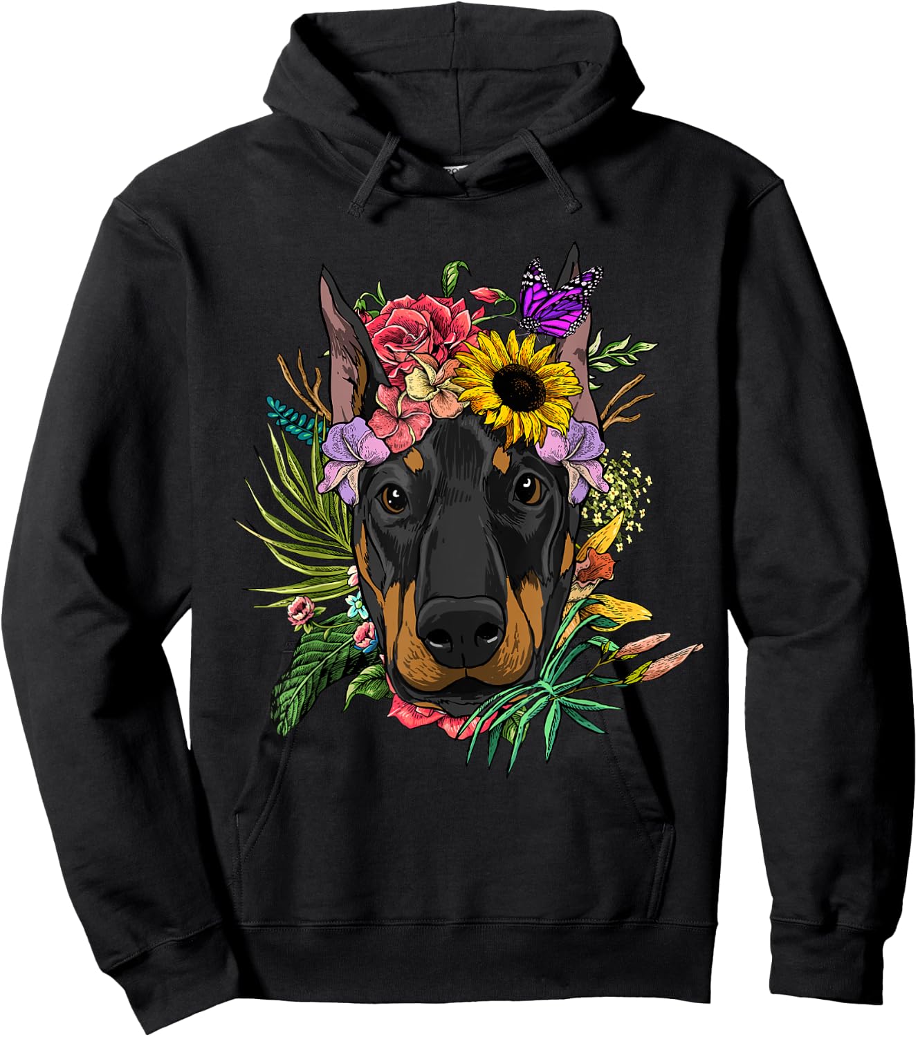Doberman Shirt Floral Doberman Pinscher Dobie Pet Dog Lover Hoodie - Hoodie | Black
