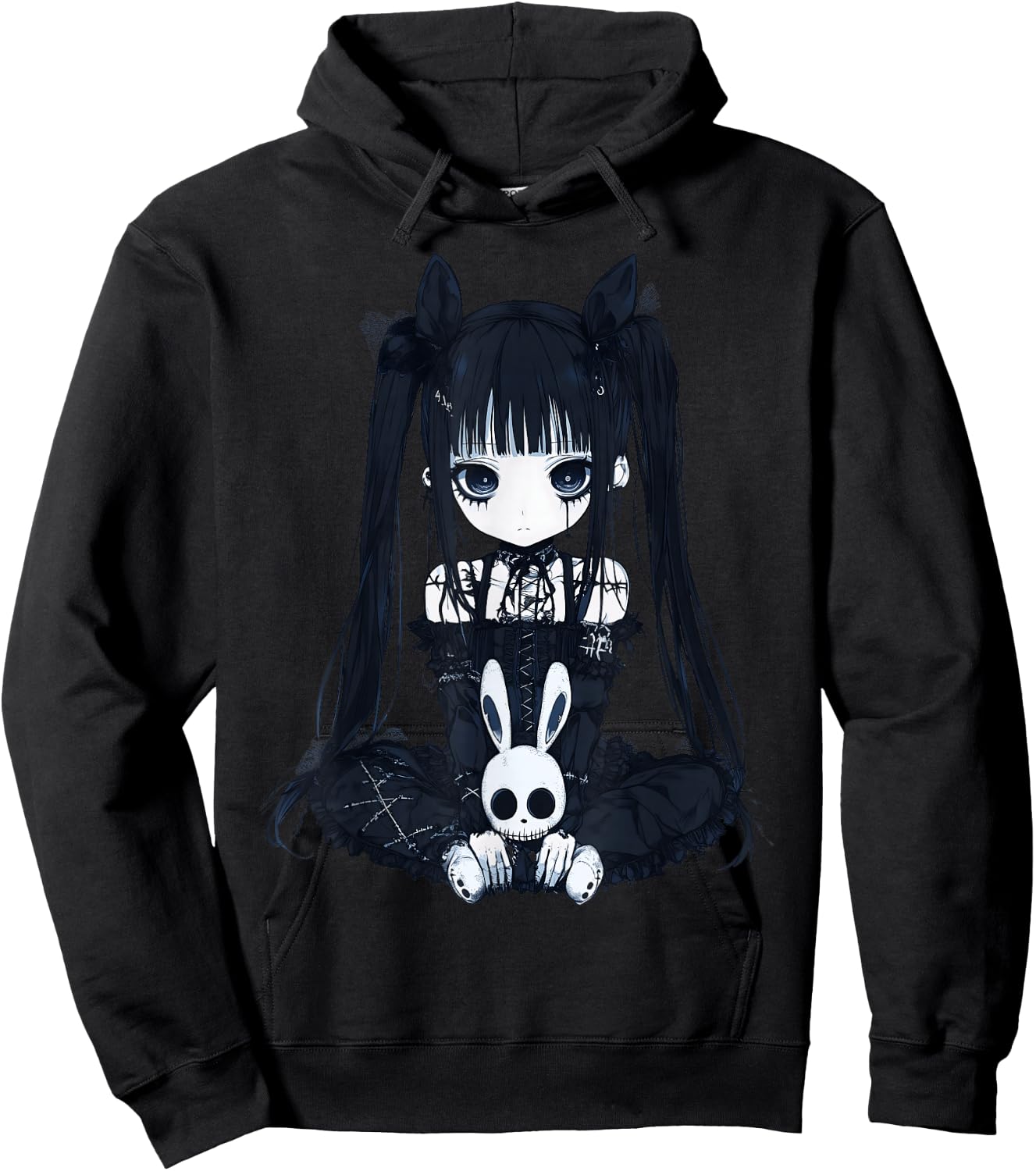 Anime Girl Goth Bunny Grunge Gothic Cute E-Girl Outfit Hoodie - Hoodie | Black