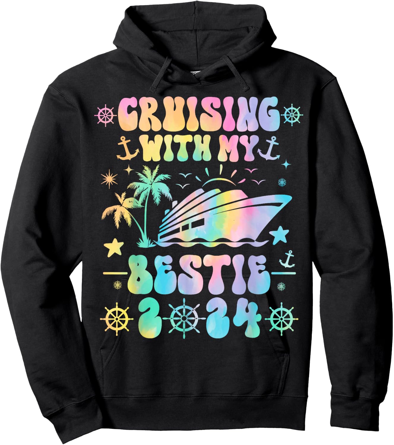 Cruising With My Bestie 2024 Cruise Trip Matching Friends Hoodie - Hoodie | Black