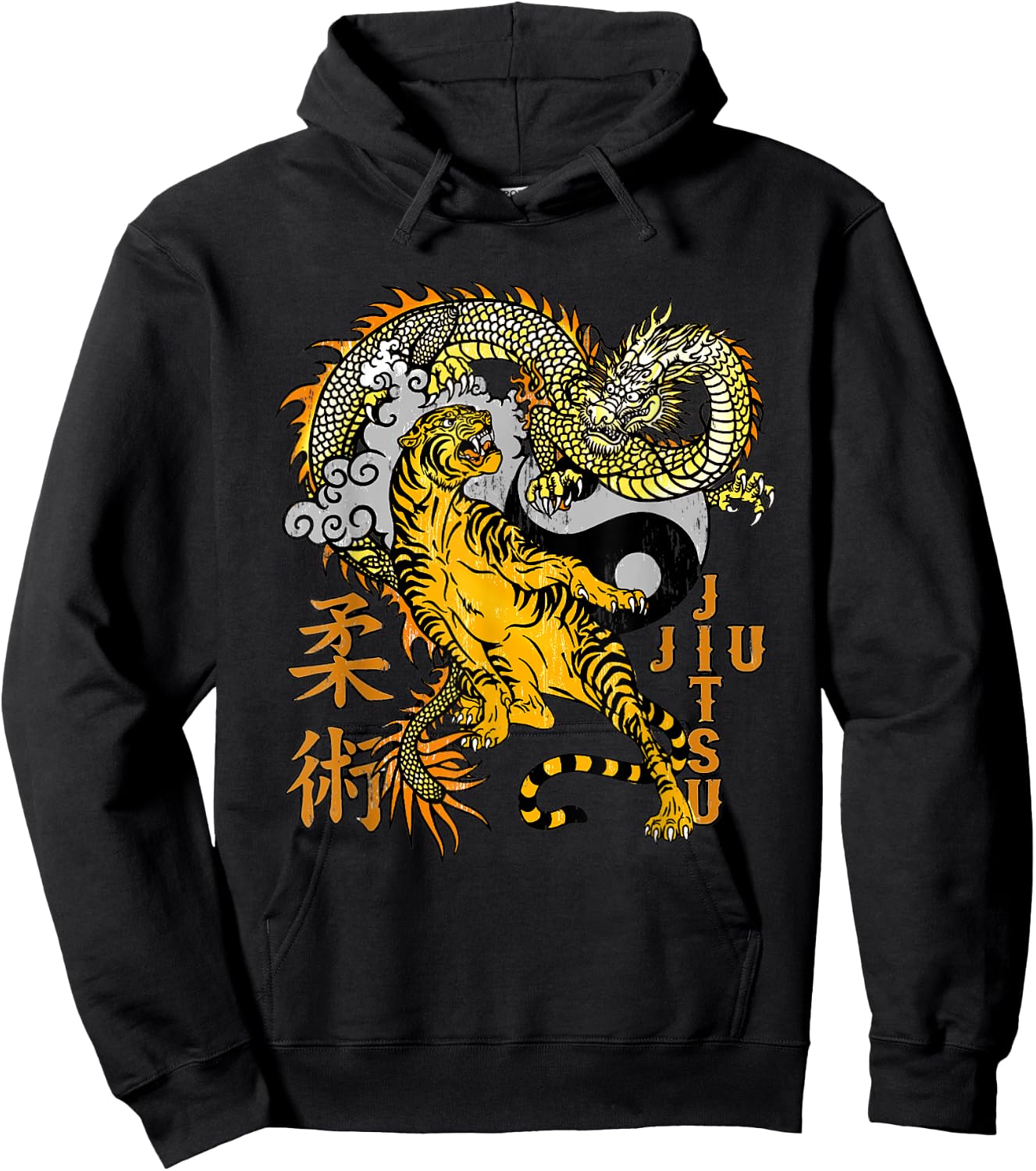 Jiu Jitsu Tiger Dragon Submission, Yin Yang BJJ MMA Hoodie - Hoodie | Black