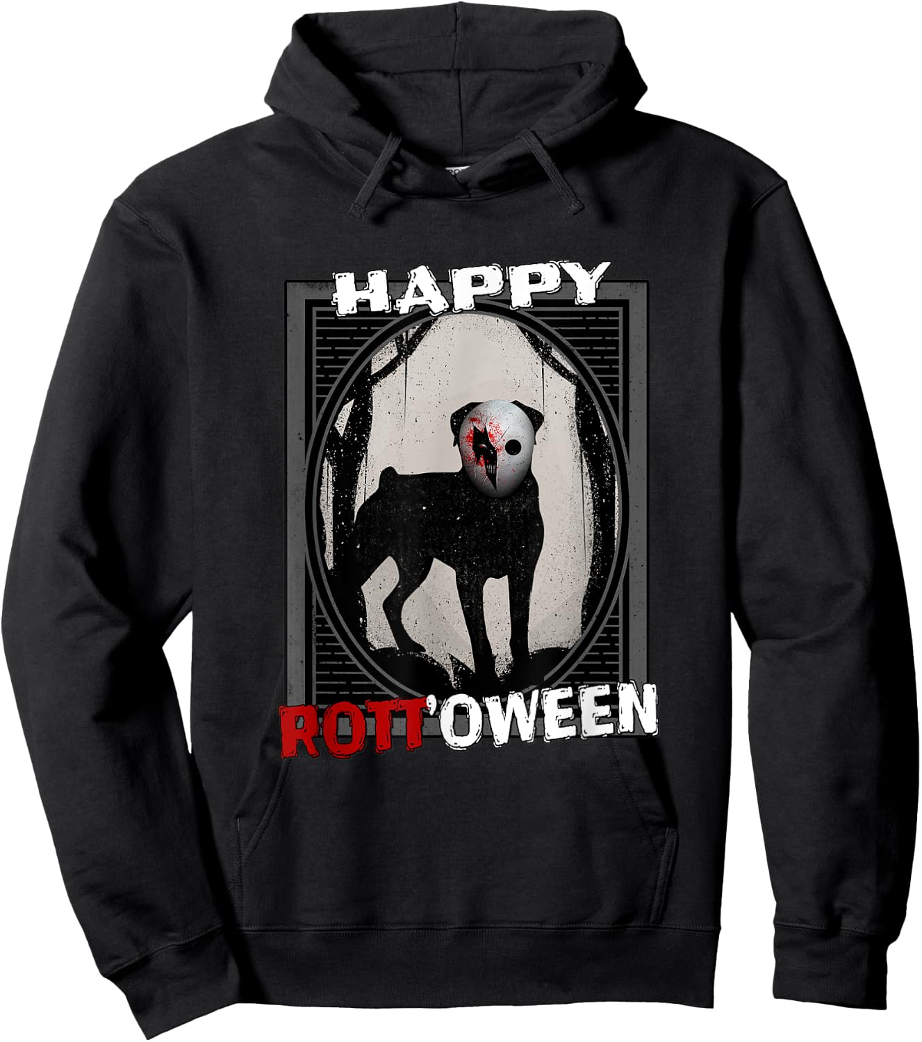 Happy Rott'oween - Rottweiler Scary Mask Halloween Hoodie - Hoodie | Black