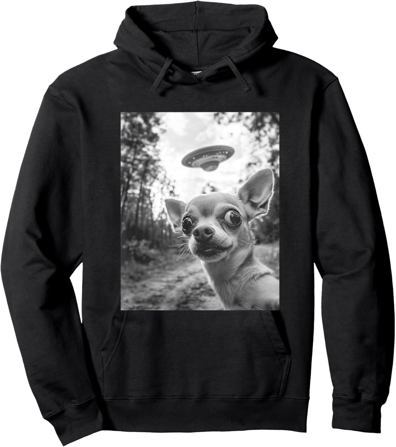 Chihuahua UFO Meme - Funny Chihuahua Selfie with UFO Hoodie - Hoodie | Black