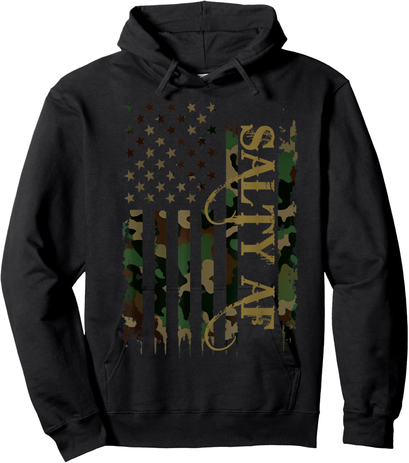 Salty AF United States Distressed Camo w US Flag Hoodie - Hoodie | Black