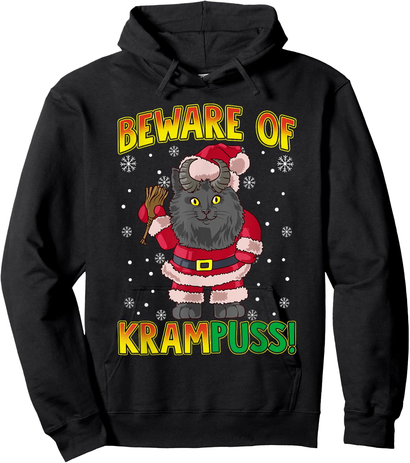 Beware of Krampuss | Cat Krampus Christmas Krampus Pun Men Women Hoodie - Hoodie | Black