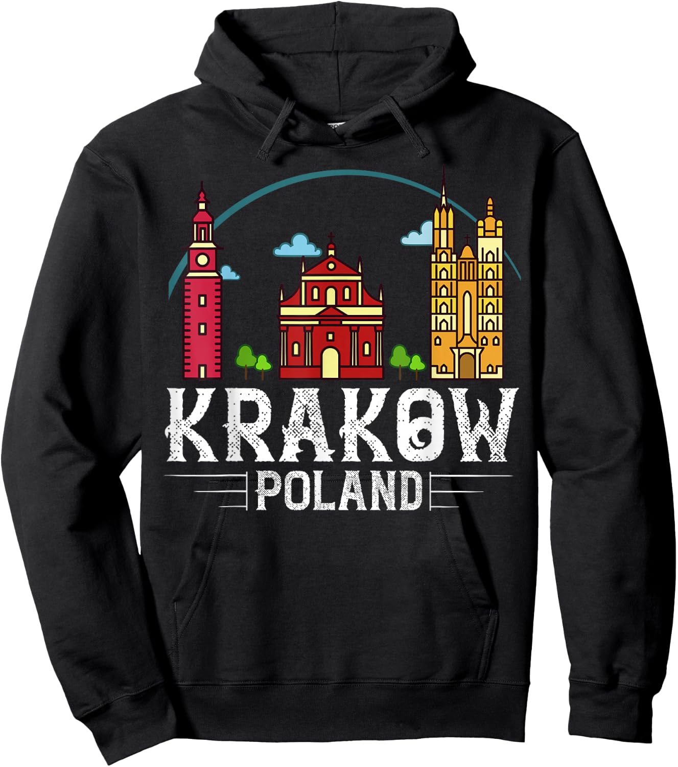 Krakow Poland City Skyline Map Travel Hoodie - Hoodie | Black
