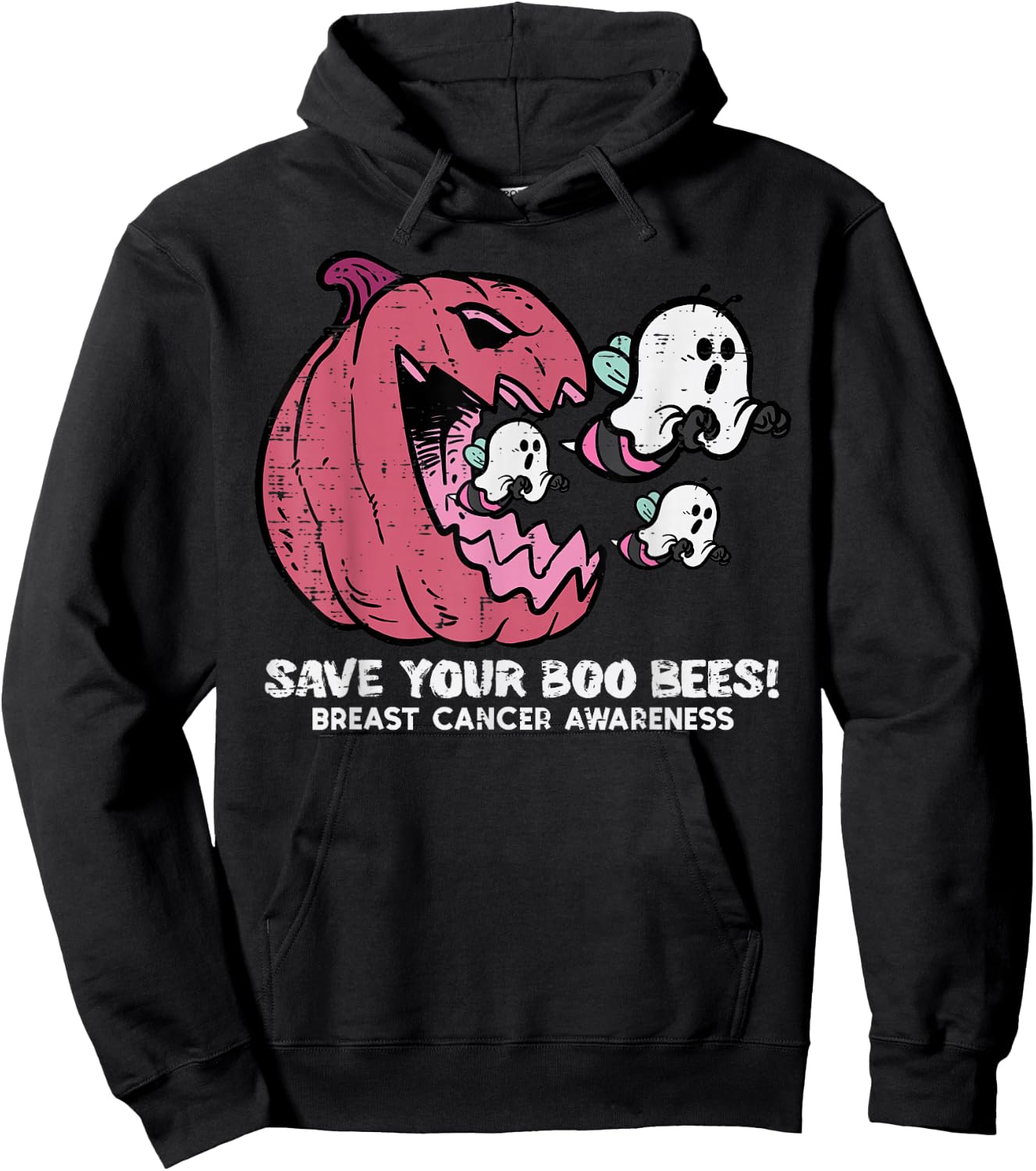 Breast Cancer Pumpkin Save Boo Your Bees Awareness Women Men Hoodie - Hoodie | Black