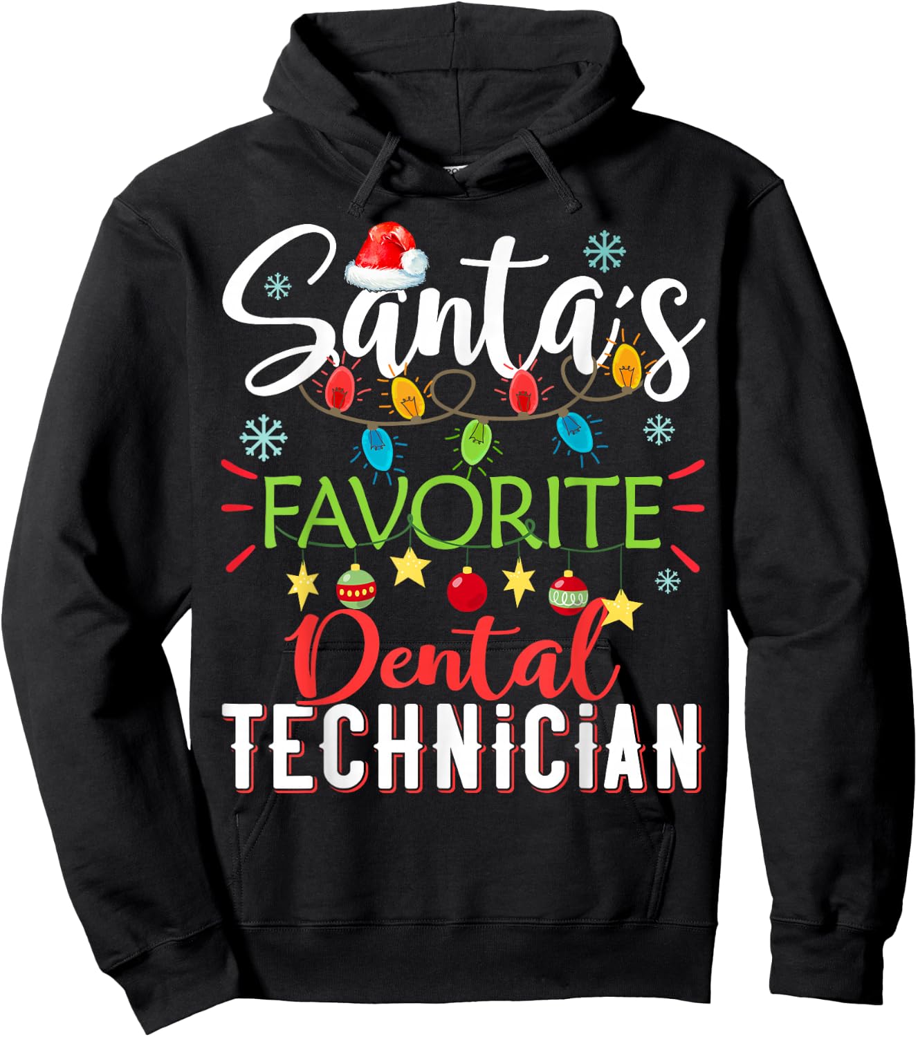 Santa's Favorite Dental Technician Light Santa Hat Christmas Hoodie - Hoodie | Black