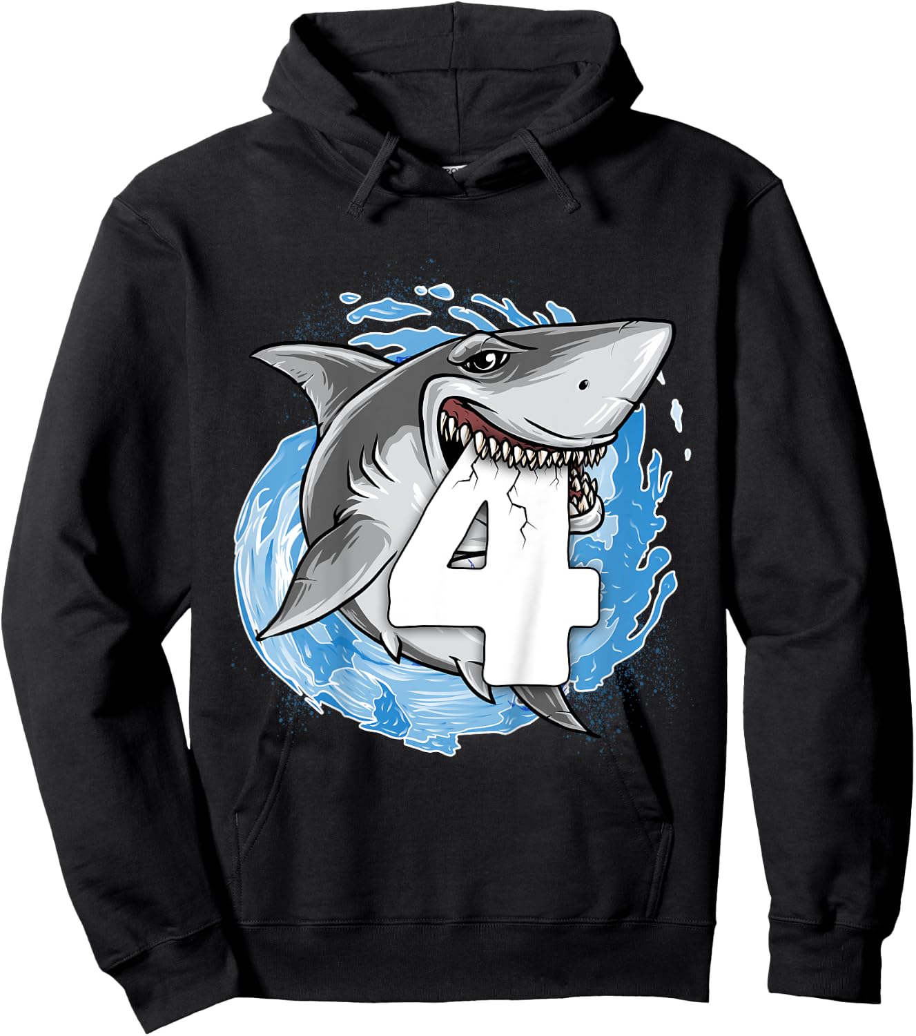 Kids Shark 4th Birthday Boy 4 year old Shark Theme Party 4 Shark Hoodie - Hoodie | Black