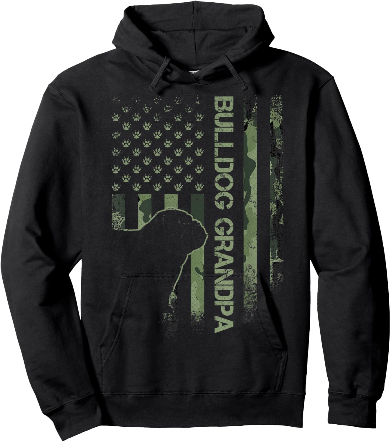 American Camo Flag Proud English Bulldog Grandpa Silhouette Men Women Hoodie - Hoodie | Black