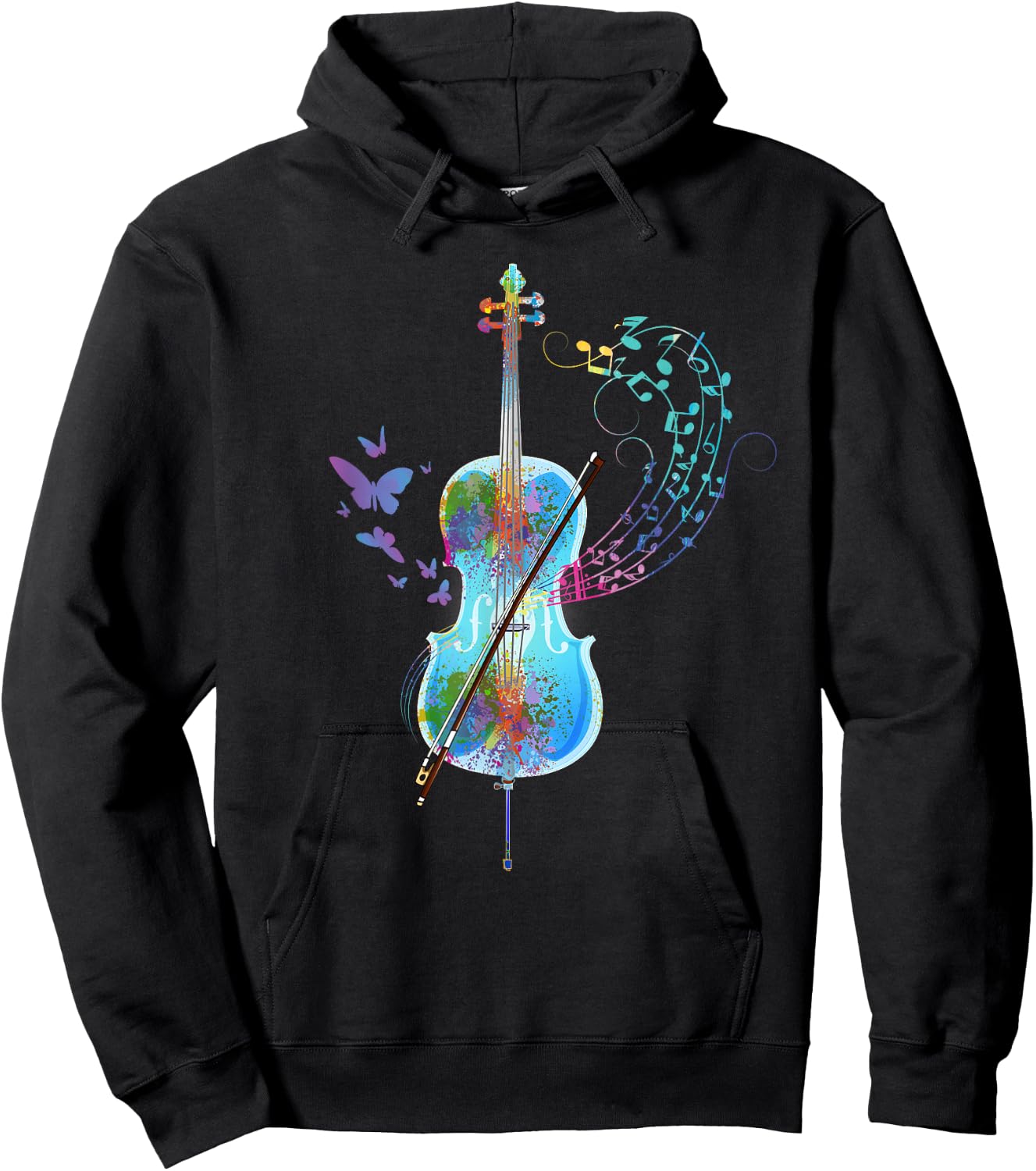 Classical Musical Instrument Colorful Cello Hoodie - Hoodie | Black
