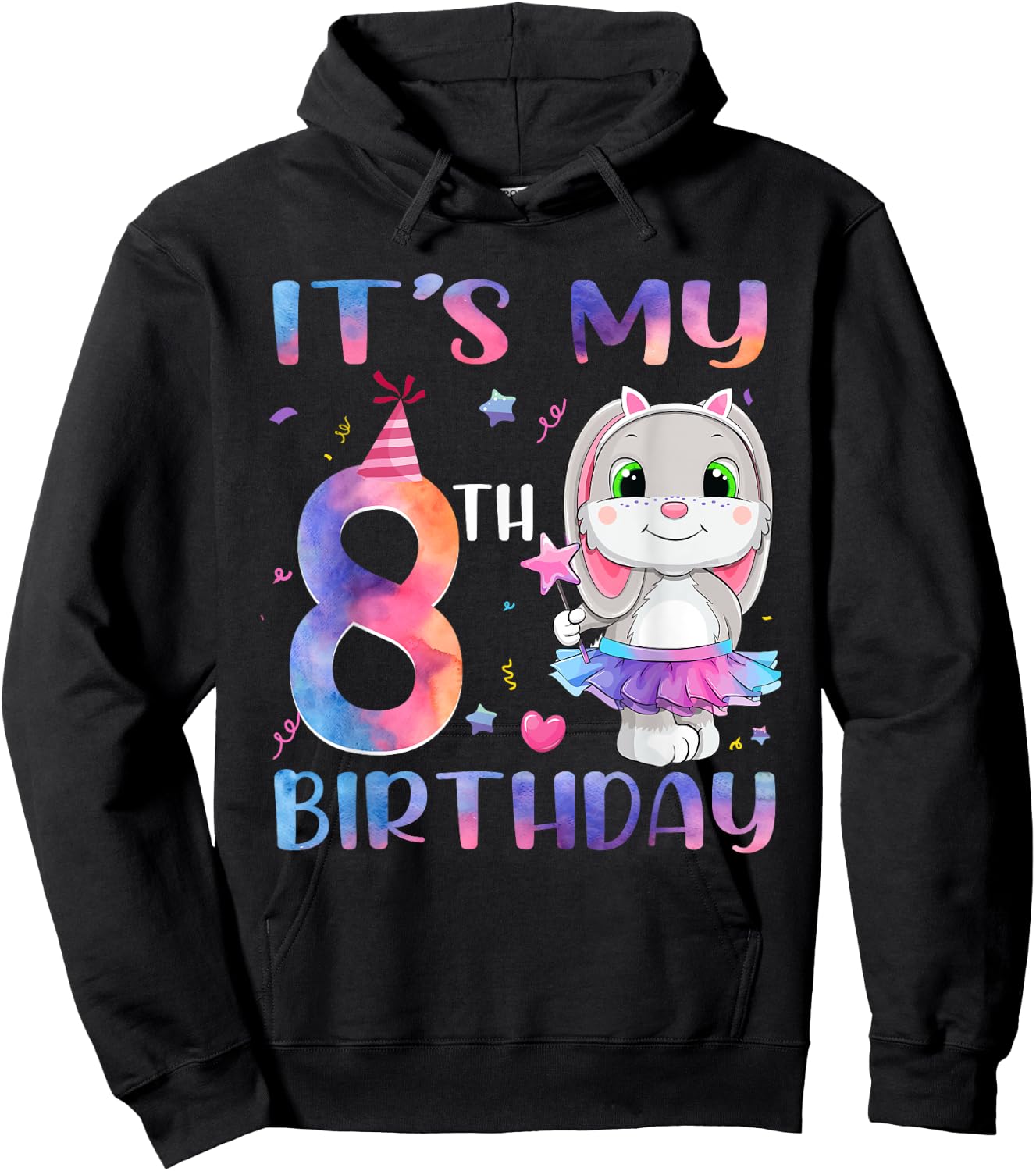 It's My 8th Birthday Bunny Rabbit 8 Years Old Boy Girl Hoodie - Hoodie | Black