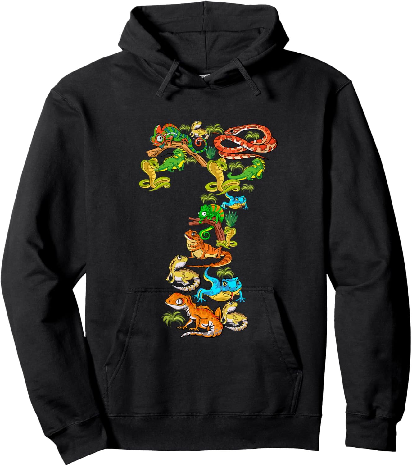 Kids 7th Birthday Reptiles Lizards Themed 7 Year Old Boys Hoodie - Hoodie | Black