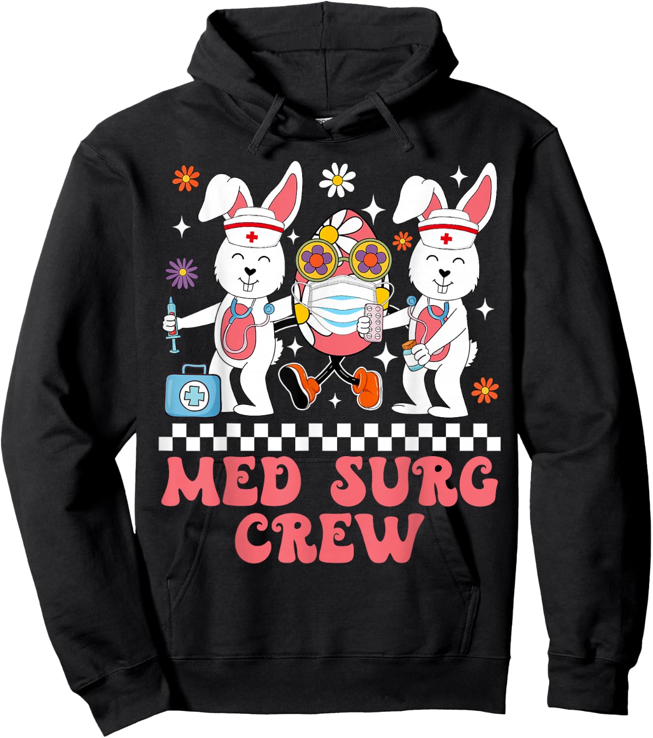 Med Surg Crew Easter Bunny Easter Eggs Nurse Nursing Women Hoodie - Hoodie | Black