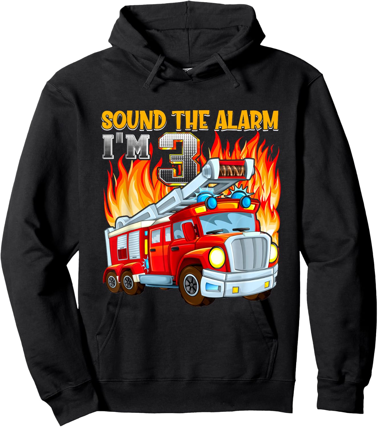 Sound the Alarm I'm 3 3rd Birthday Fireman Firetruck Boys Hoodie - Hoodie | Black